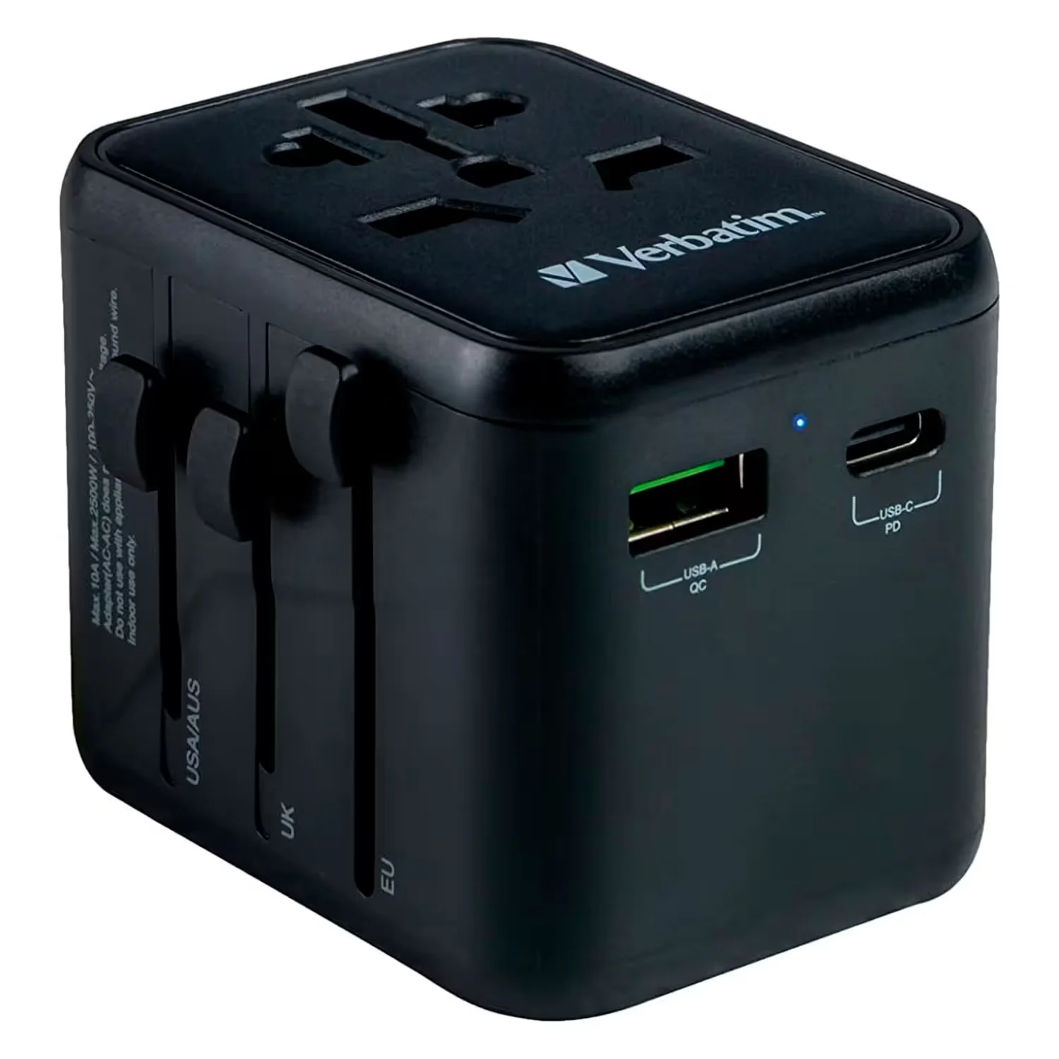 Adaptador de Tomada Verbatim UTA-02 Universal 18W USB-C/USB-A - Preto