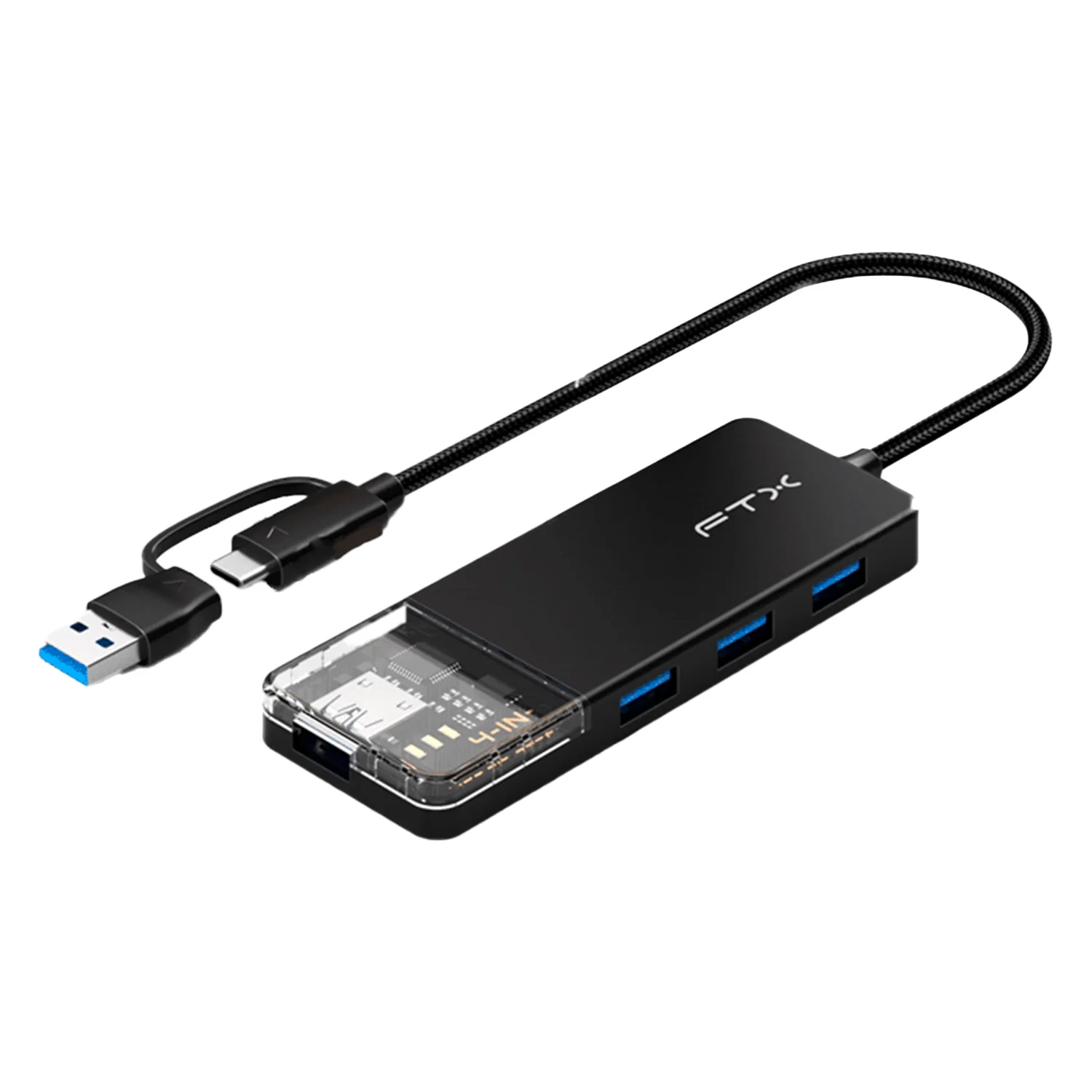 Adaptador Hub FTX HUBT3-PB 4 em 1 - Preto