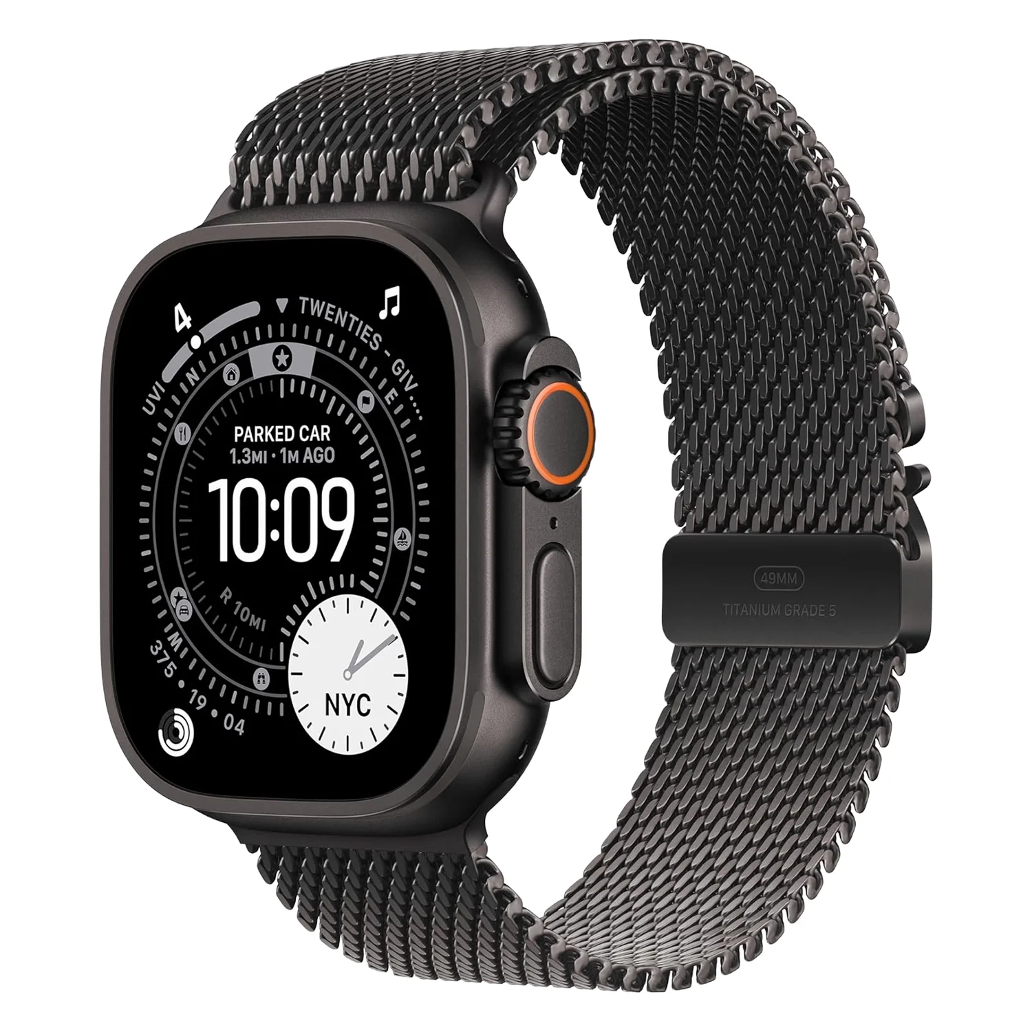 Apple Watch Ultra 3 MF1T4LW/A Caixa Titânio Preto 49mm - Estilo Milanês de Titânio Preto
