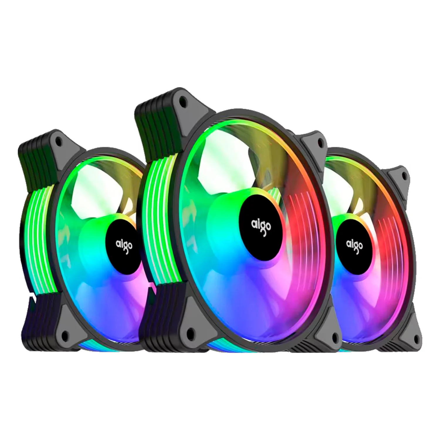 Cooler Fan para Gabinete Aigo AR12 ARGB 3 em 1 - Preto