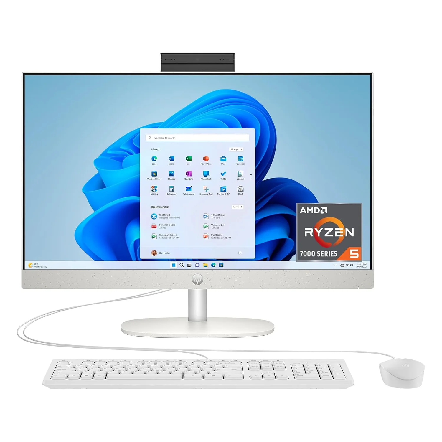 Desktop All In One HP 24-CR0002 23.8" AMD Ryzen 5-7520U 256GB SSD 8GB RAM - Branco