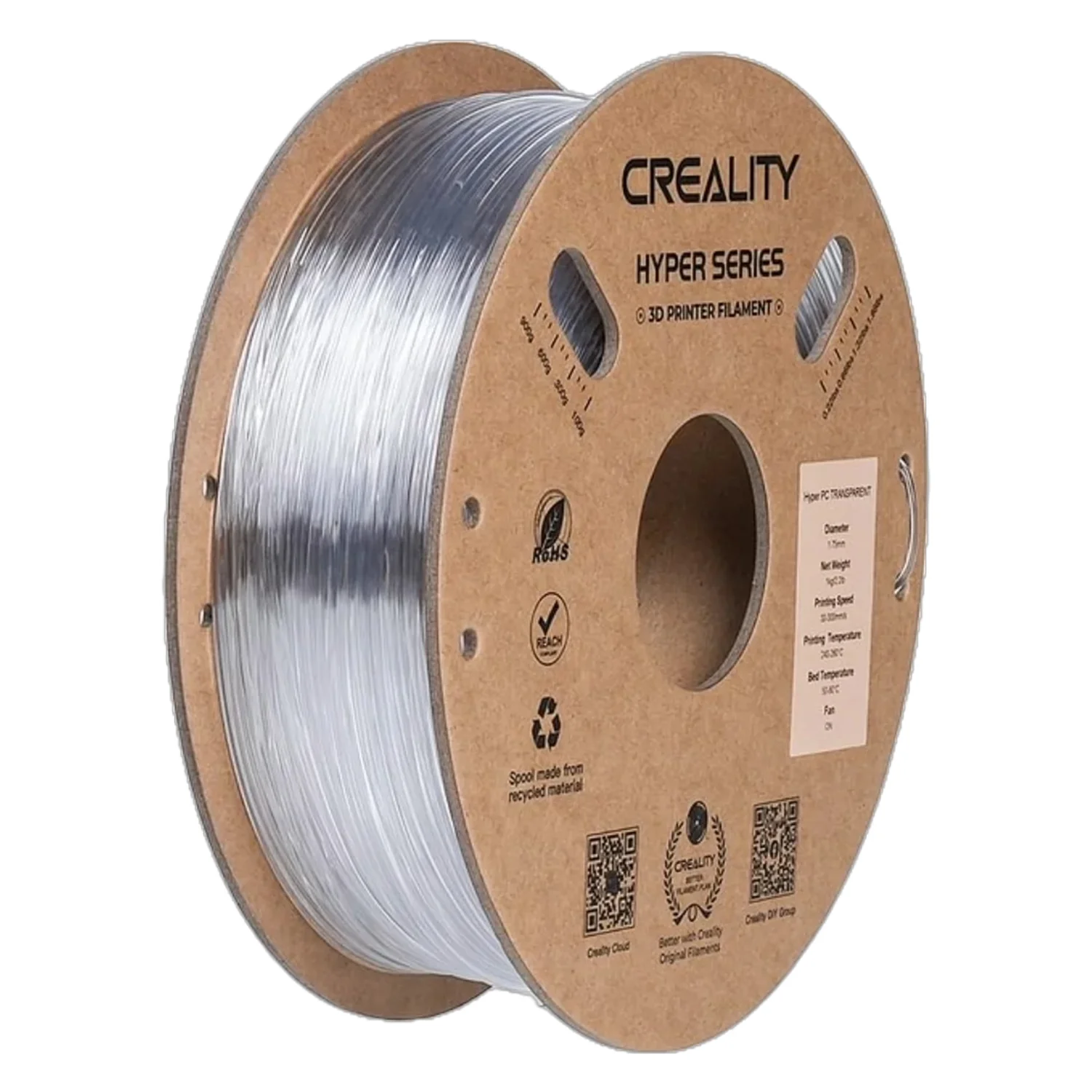 Filamento Creality Hyper-PC 1Kg 1.75mm para Impressora 3D - Transparente