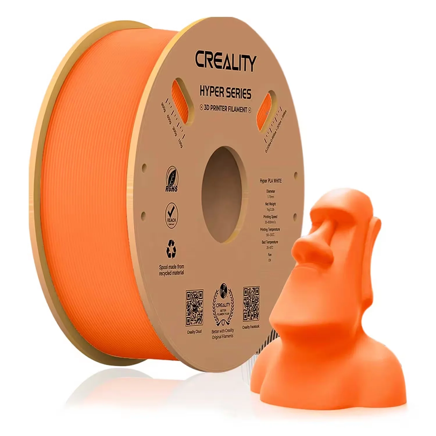 Filamento Creality HYPER-PLA 1Kg 1.75mm para Impressora 3D - Laranja