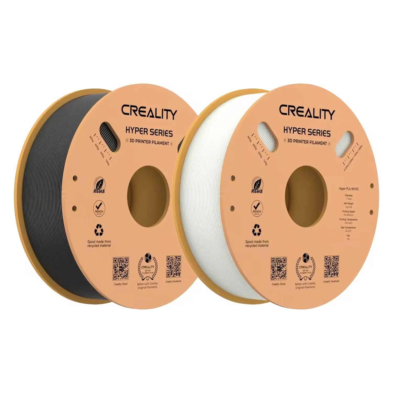 Filamento Creality HYPER-PLA 2Kg 1.75mm para Impressora 3D - Branco Preto