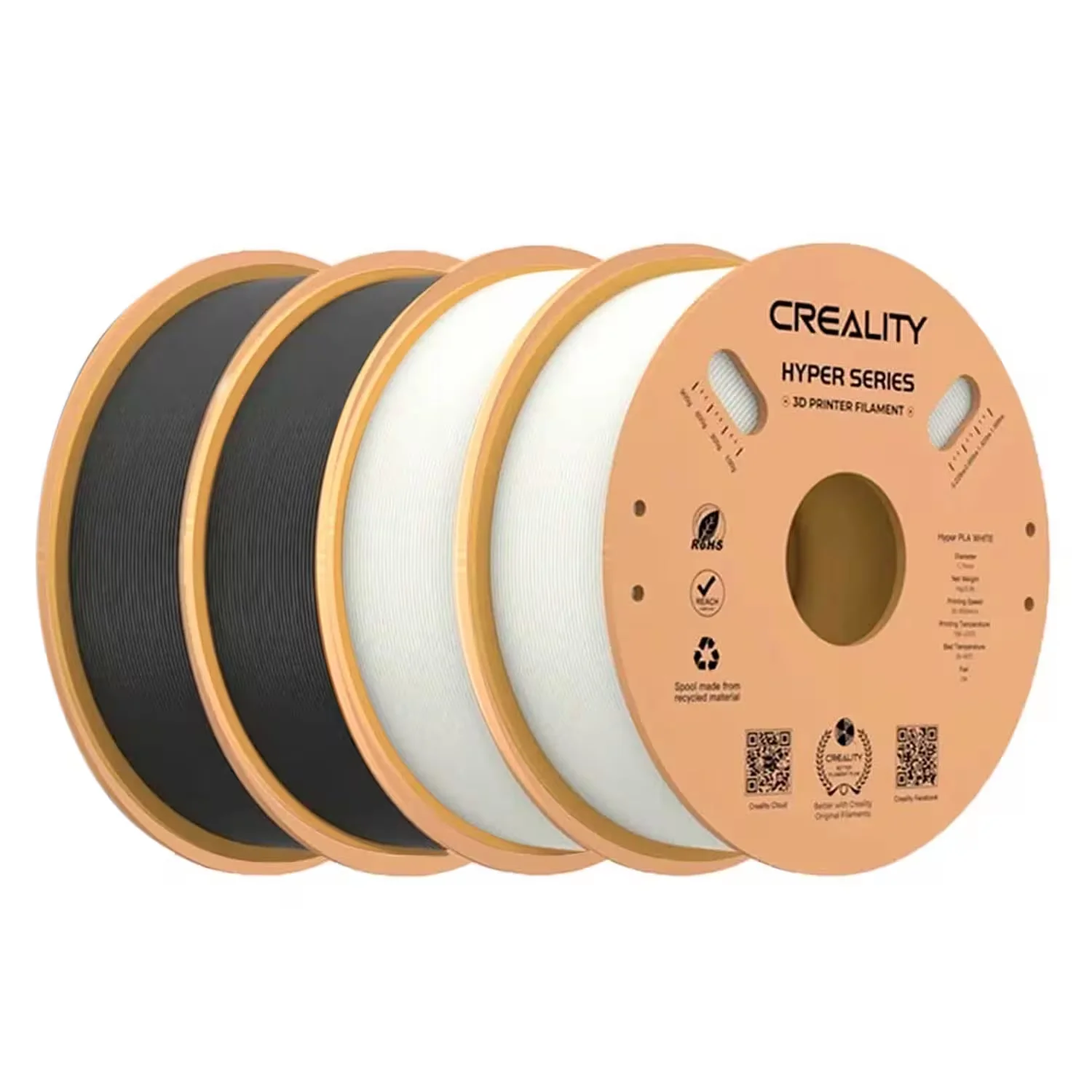 Filamento Creality HYPER-PLA 4Kg 1.75mm para Impressora 3D - Preto e Branco (2 Unidades)