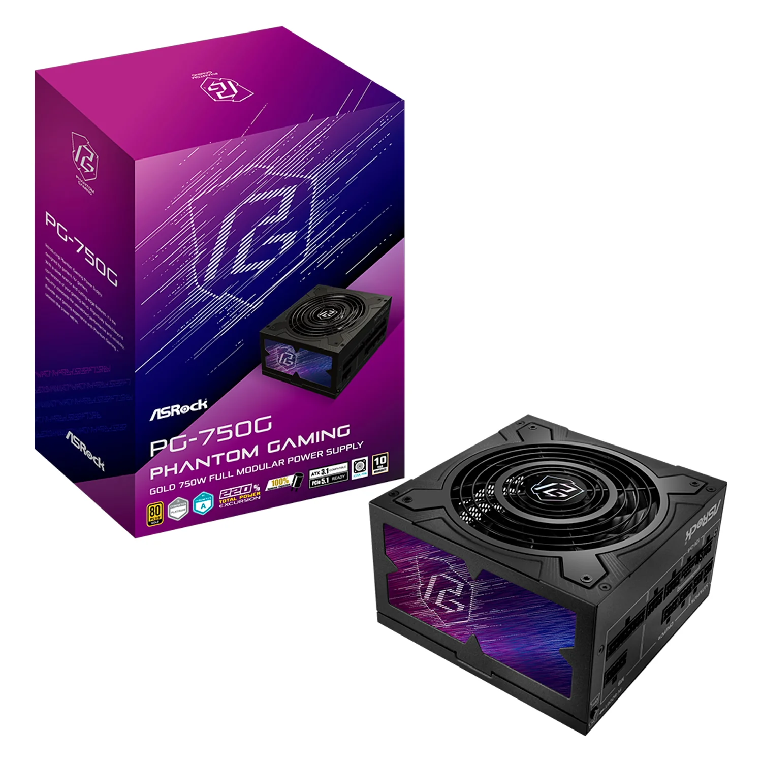 Fonte ASRock PG-750G ATX 750W 80 Plus Gold Full Modular - Preto