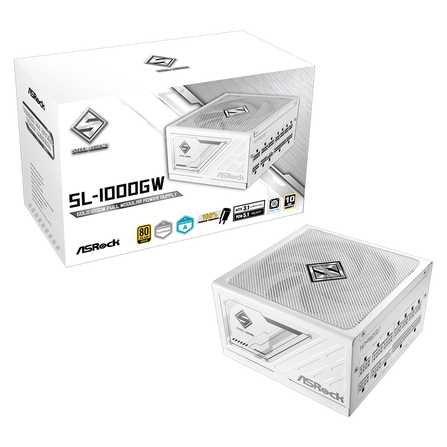 Fonte ASRock Steel Legend SL-1000GW ATX 1000W 80 Plus Gold Full Modular - Branco