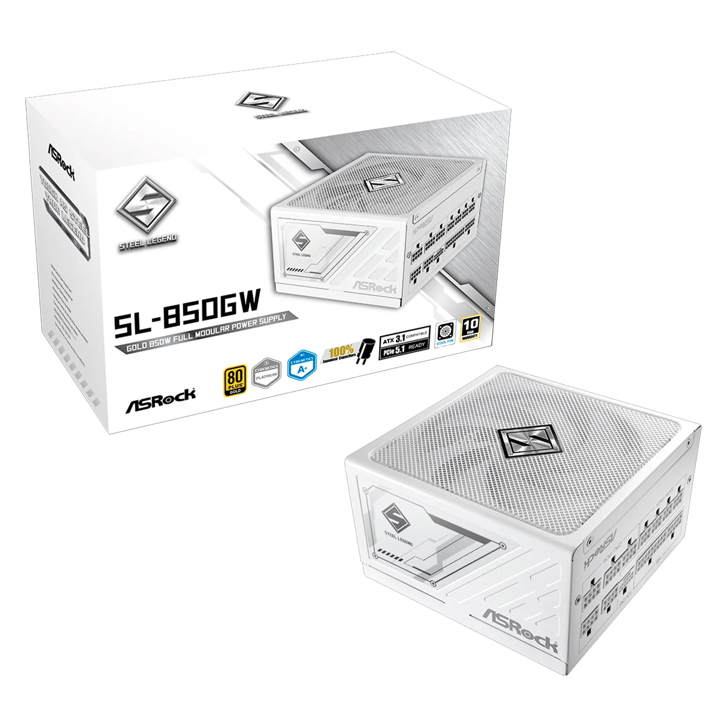 Fonte ASRock Steel Legend SL-850GW ATX 850W 80 Plus Gold Full Modular - Branco