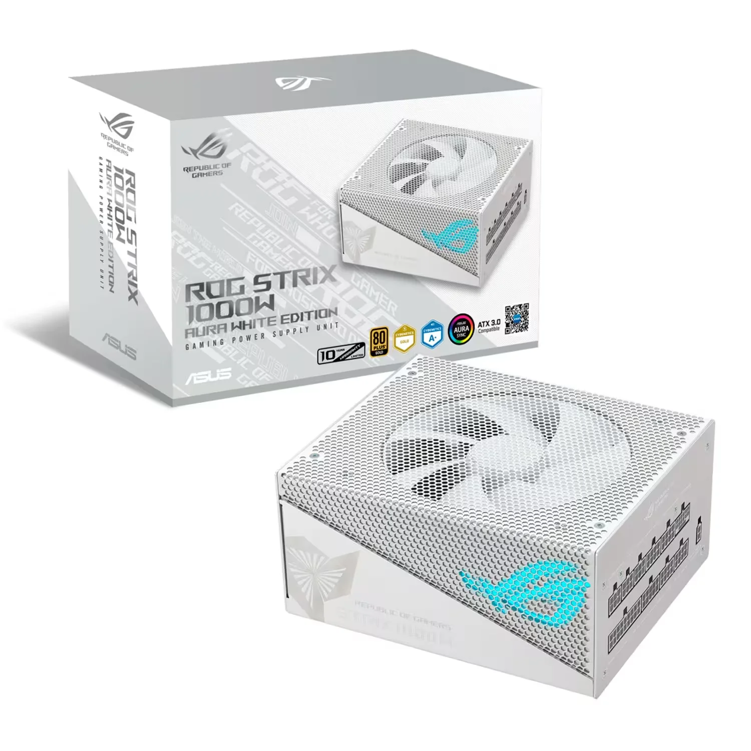 Fonte Asus ROG Strix Aura White Edition ROG-STRIX-1000G-AURA-WHITE ATX 1000W 80 Plus Gold PFC Ativo Full Modular Bivolt - Branco