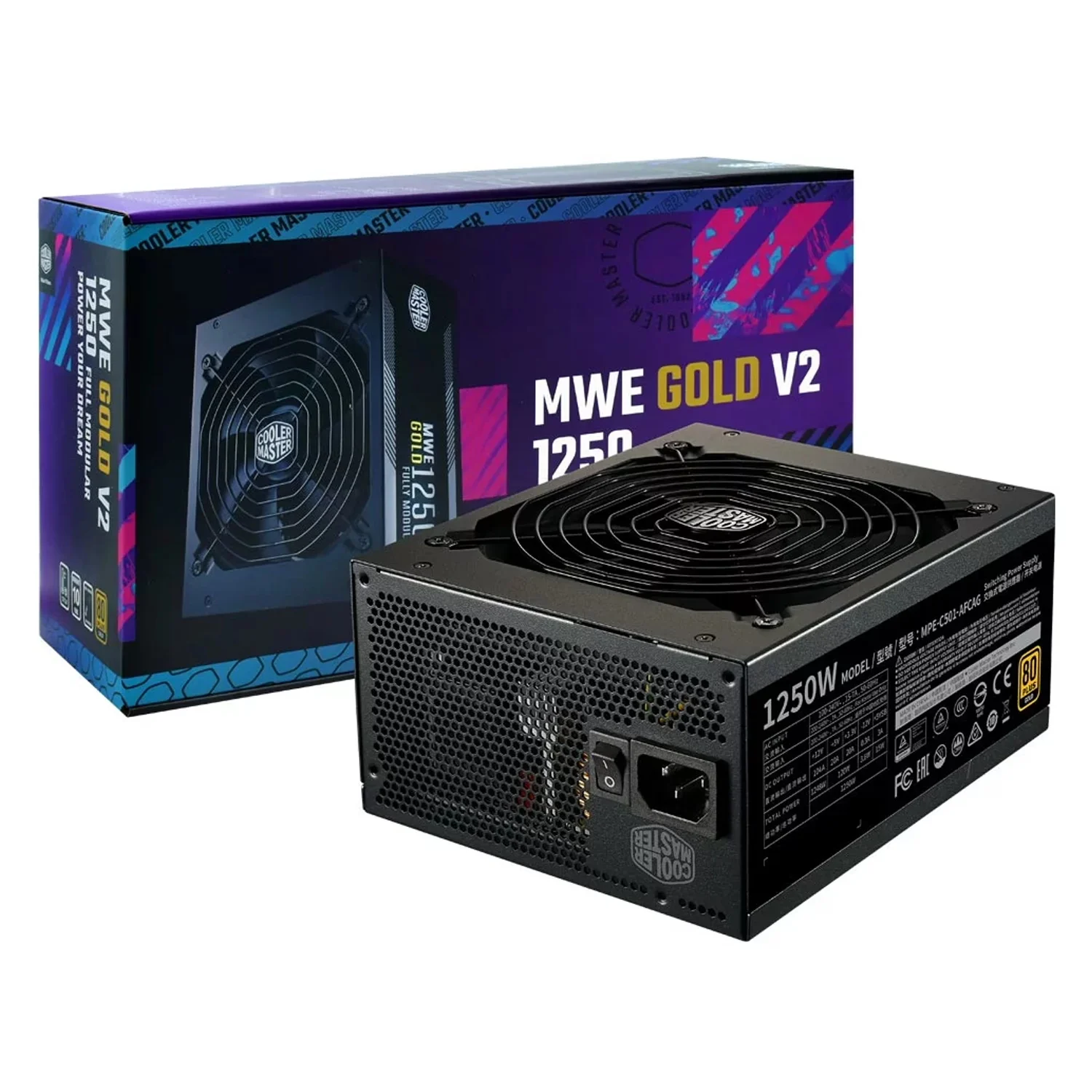 Fonte Cooler Master MWE Gold V2 MPE-C501-AFCAG-3U2 ATX 1250W 80 Plus Gold Full Modular PFC Ativo Bivolt - Preto