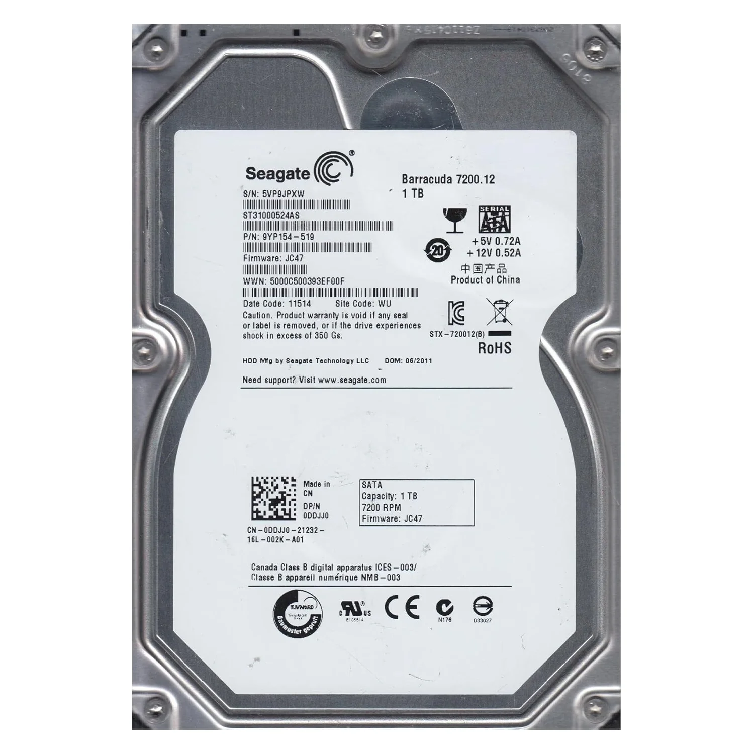 HD Seagate Barracuda 1TB 3.5" SATA 7200RPM - ST31000524AS