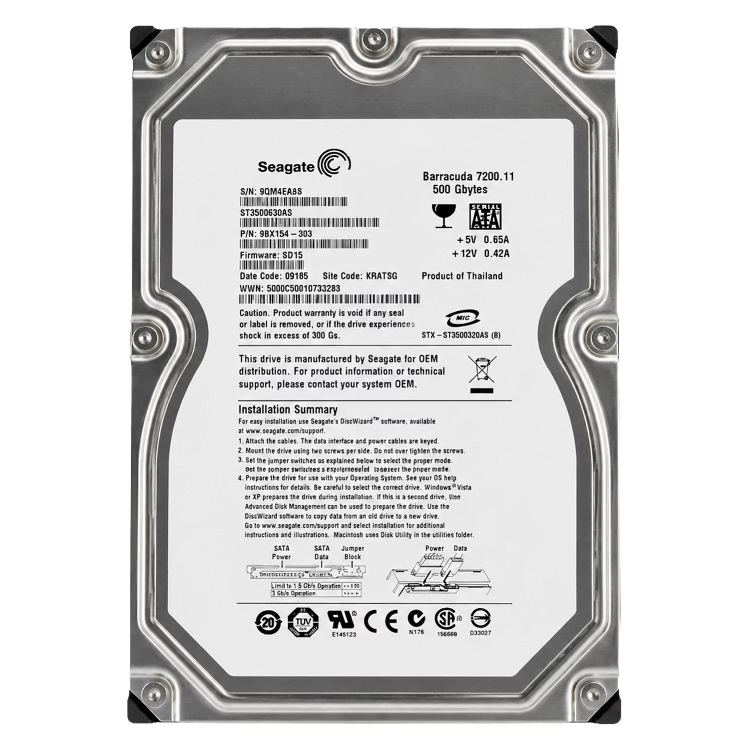 HD Seagate Barracuda Pull 500GB 3.5" SATA 2 7200RPM - ST3500320AS