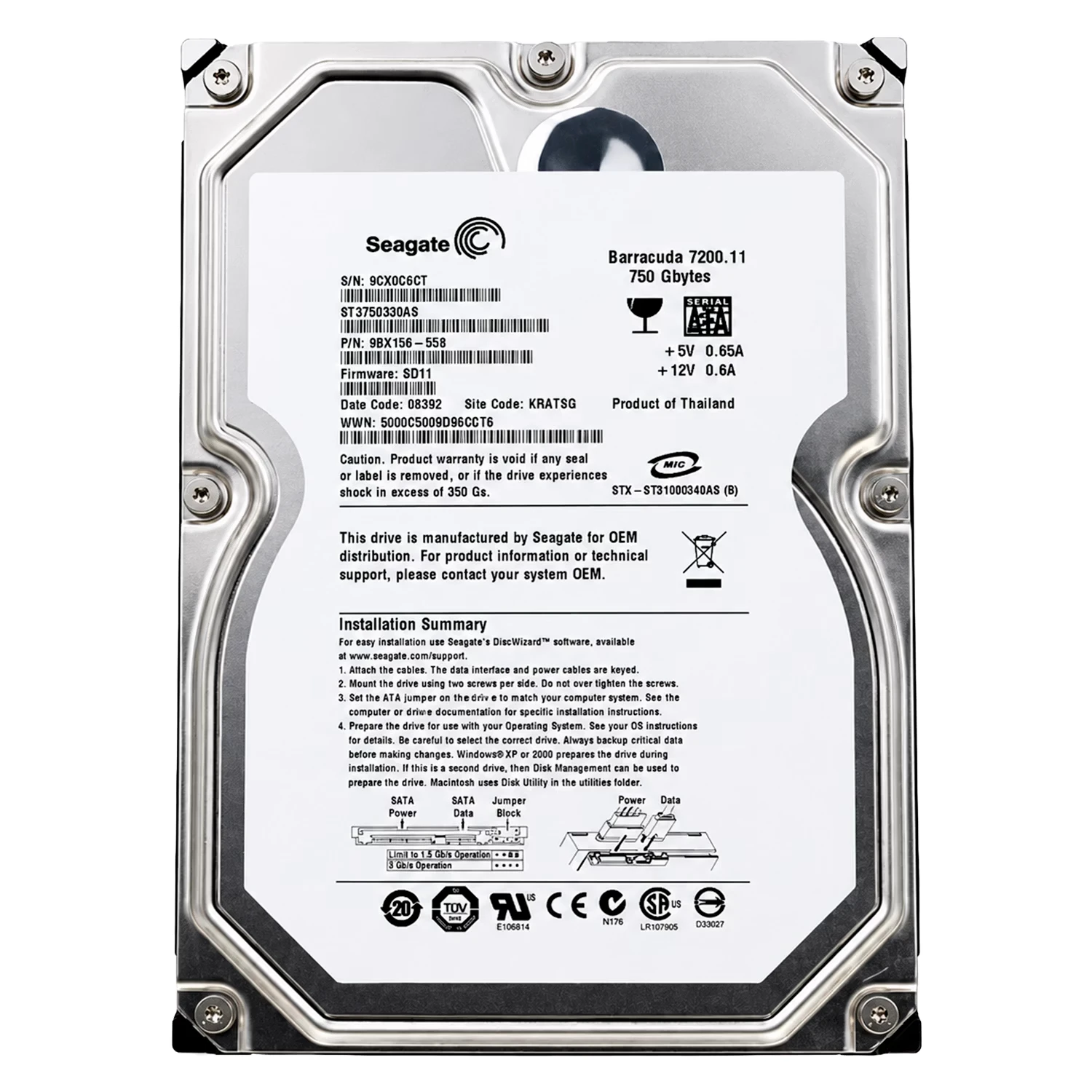 HD Seagate Barracuda Pull 750GB 3.5" SATA 2 7200RPM - ST3750330AS