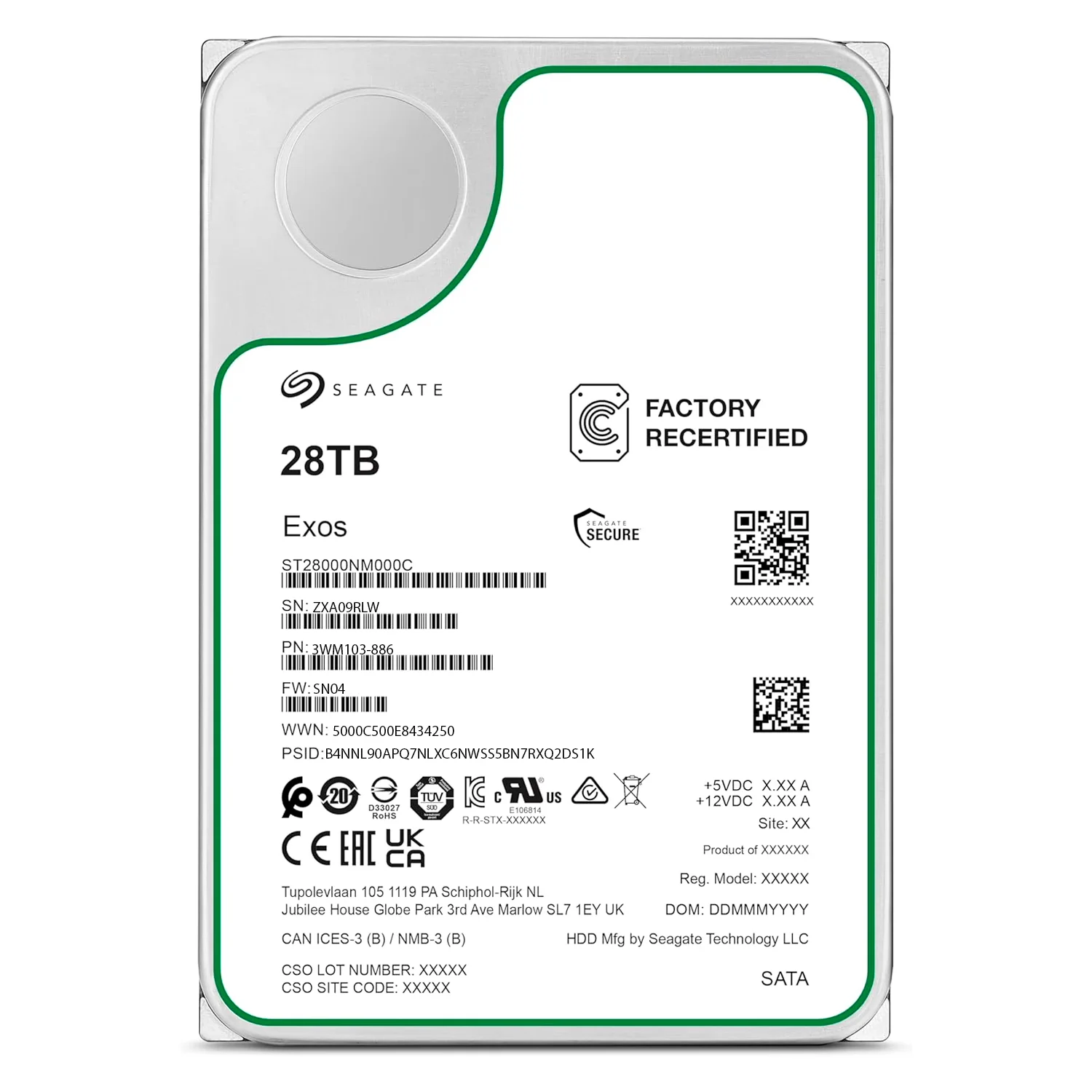 HD Seagate Exos 28TB 3.5" SATA 3 7200RPM - ST28000NM000C (Refurbished)
