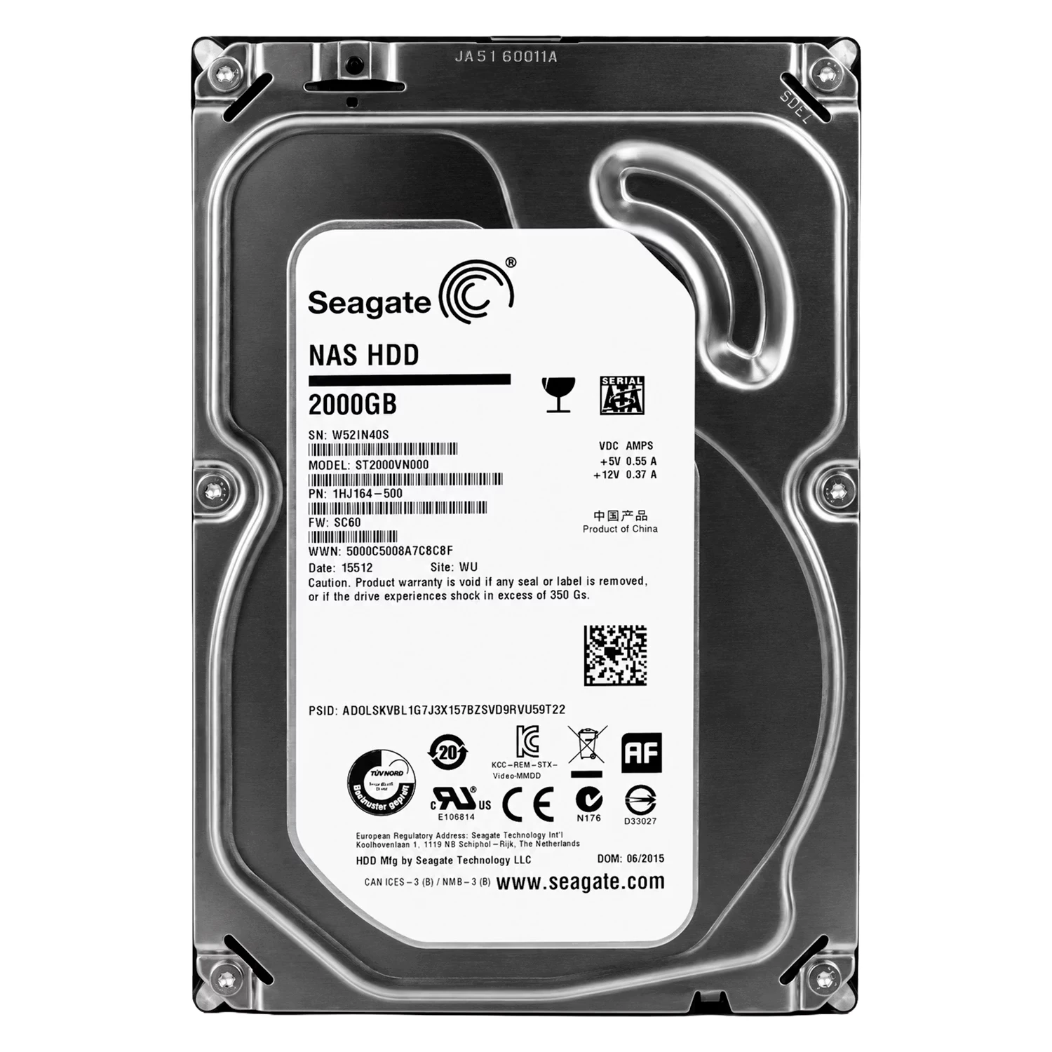 HD Seagate NAS HDD Pull 2TB 3.5" SATA 3 5900RPM - ST2000VN000