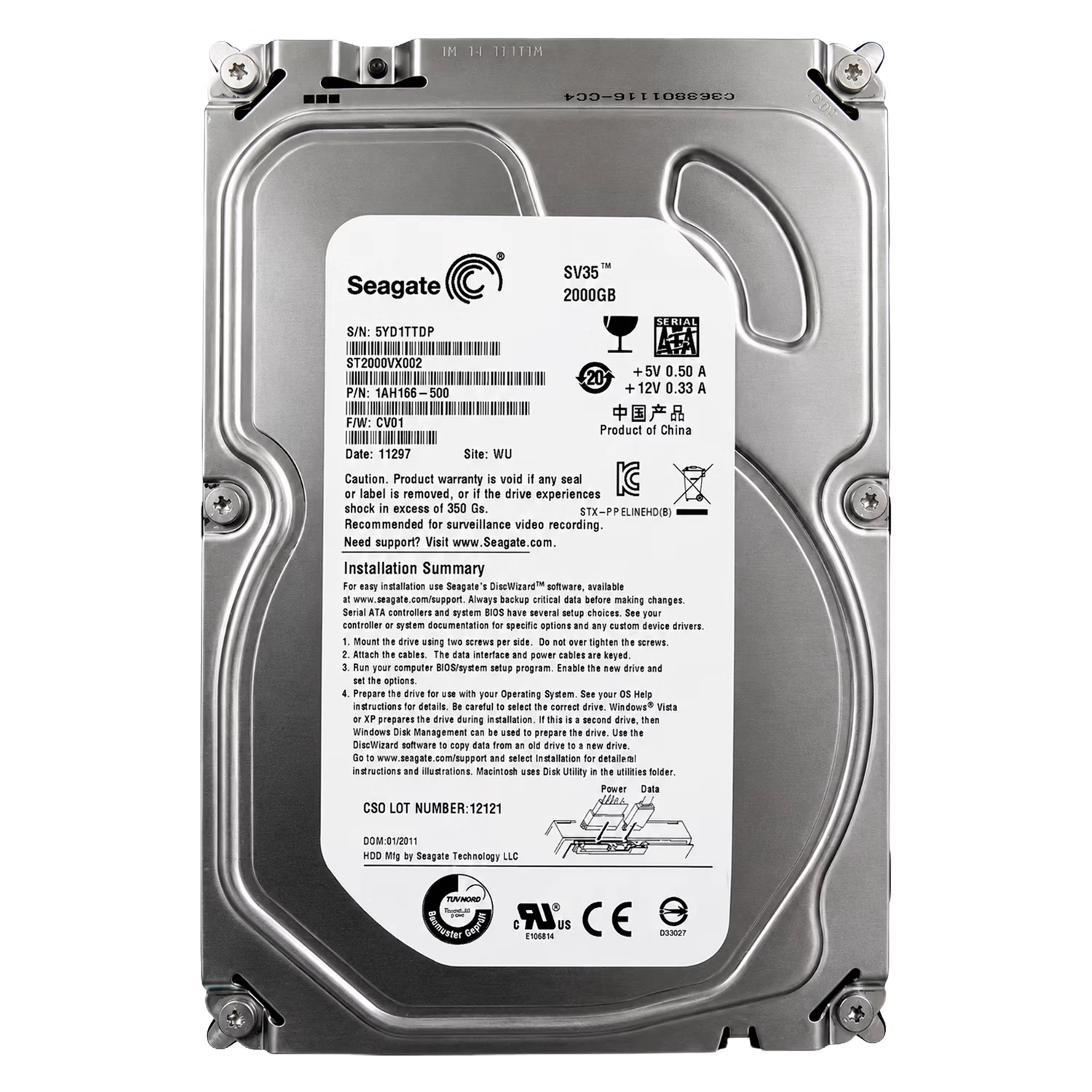 HD Seagate SV35 Pull 2TB 3.5" SATA 3 7200RPM - ST2000VX002