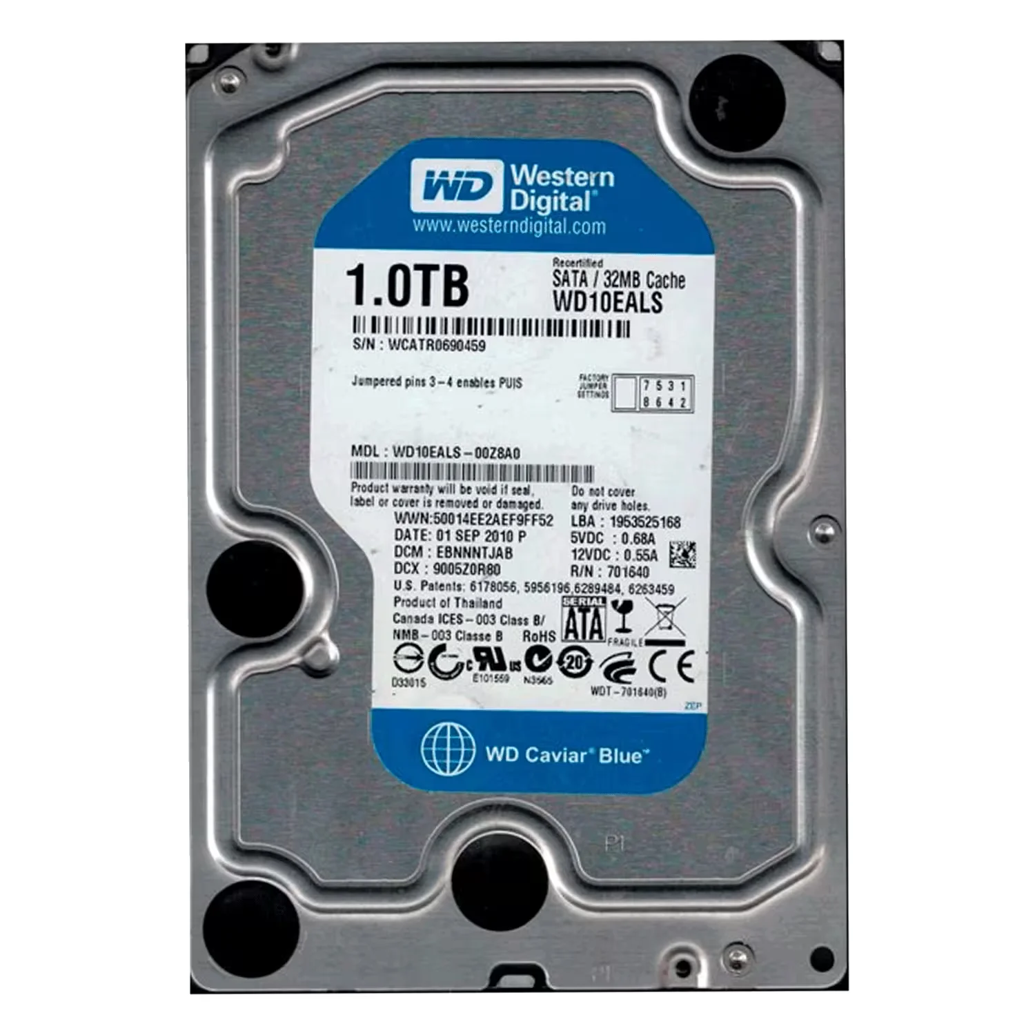 HD Western Digital 1TB / 3.5" / 32MB / 7200RPM / PULL / SATA2 - (WD10EALS)