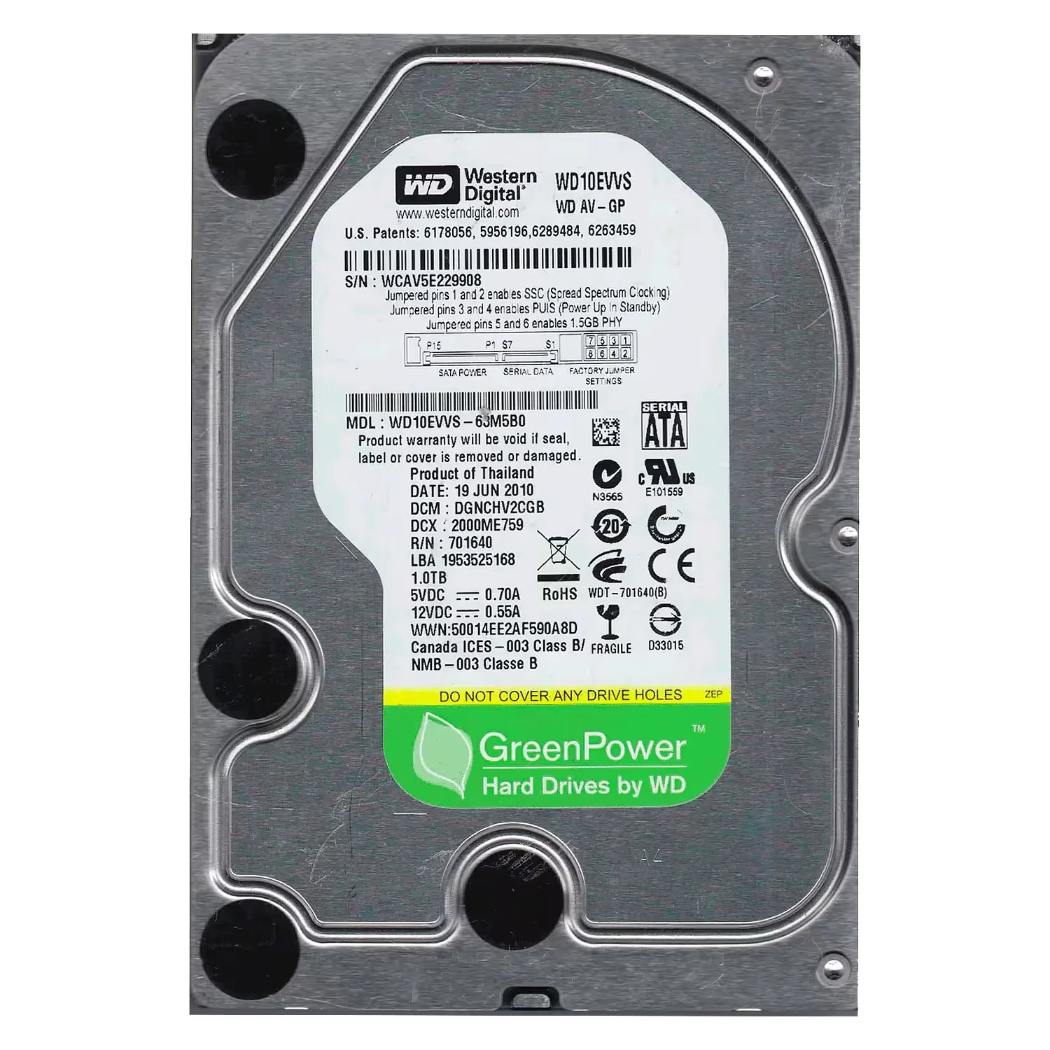 HD Western Digital 1TB / 3.5" / 8MB / 7200RPM / SATA2 / PULL - (WD10EVVS)