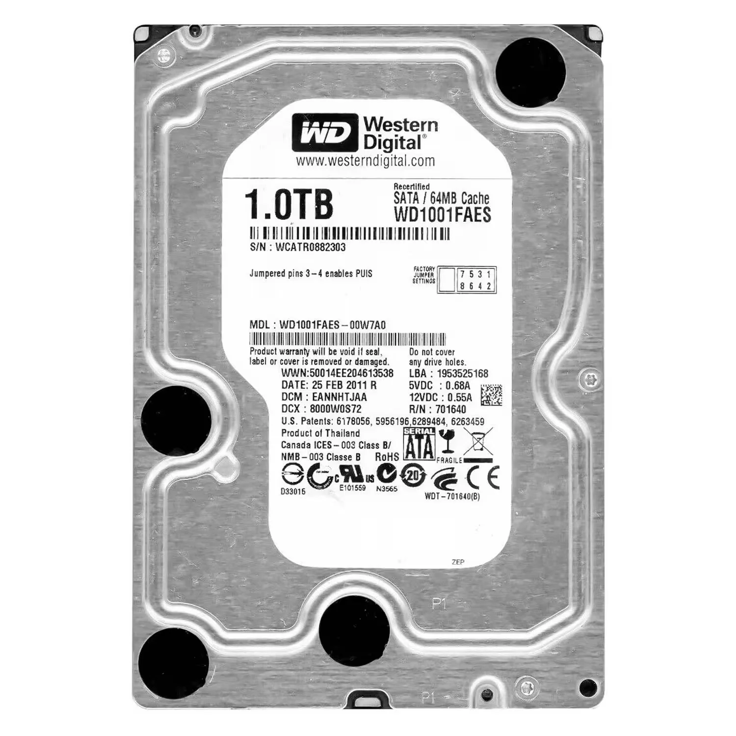 HD Western Digital Caviar Black Pull 1TB 3.5" SATA 7200RPM - WD1001FAES