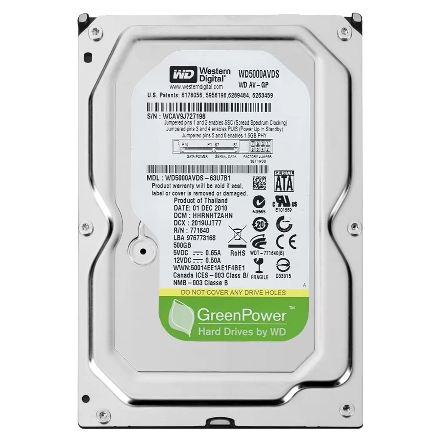 HD Western Digital Pull 500GB SATA 2 3.5" 7200RPM -  WD5000AVDS
