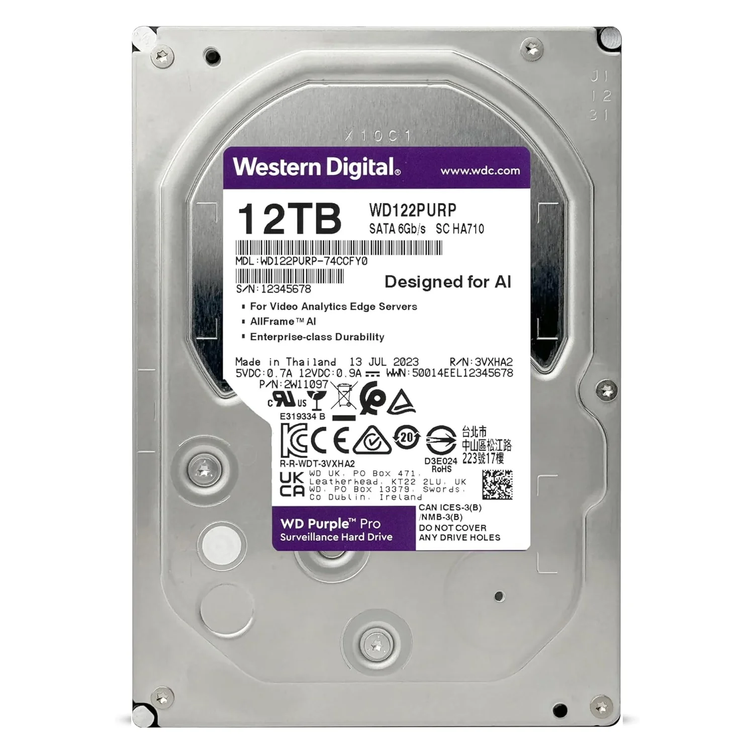 HD Western Digital WD Purple Pro 12TB 3.5" SATA 3 7200PRM - WD122PURP