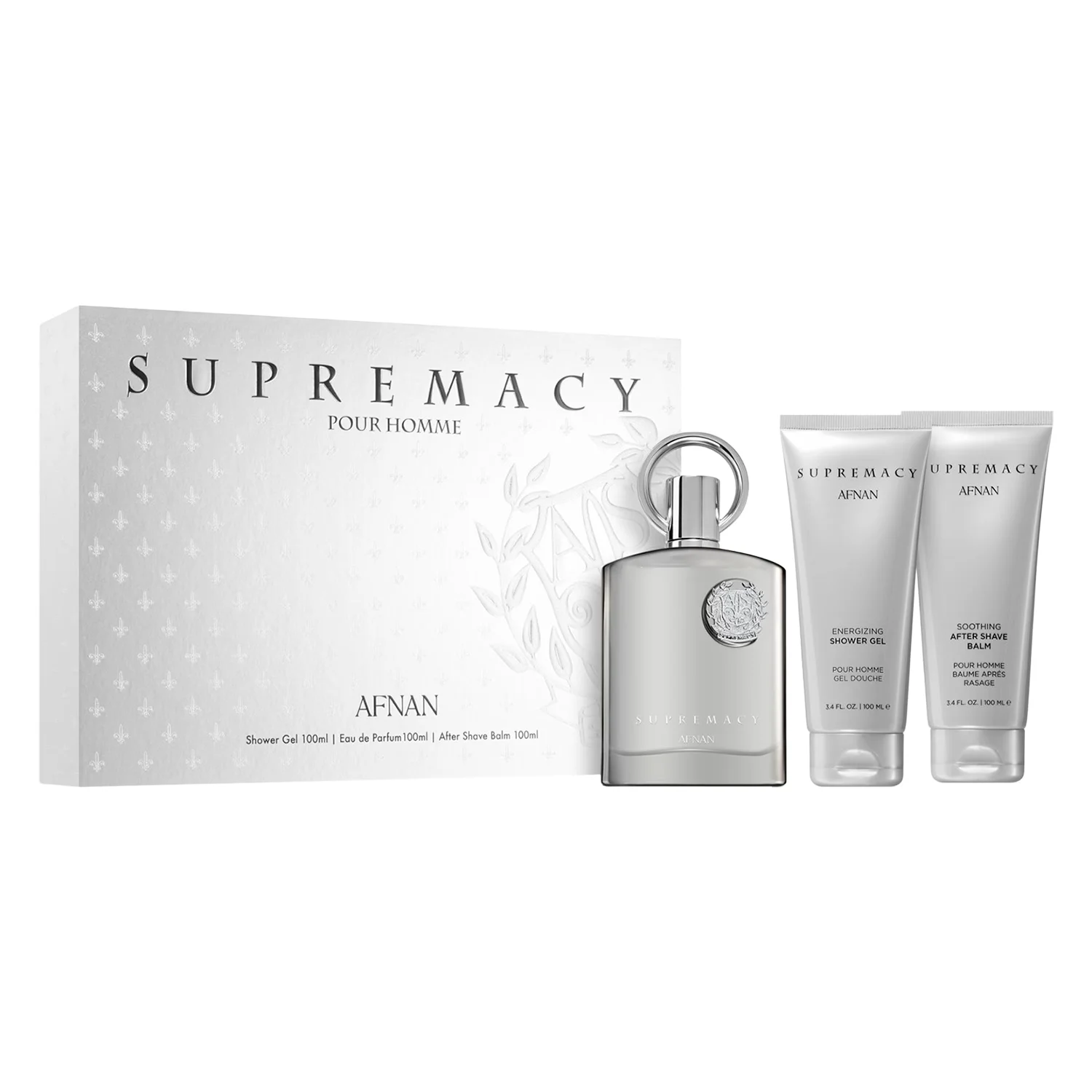 Kit Afman Supremacy Silver Perfume Eau de Parfum Masculino 100ml + Shower Gel + Loção Corporal