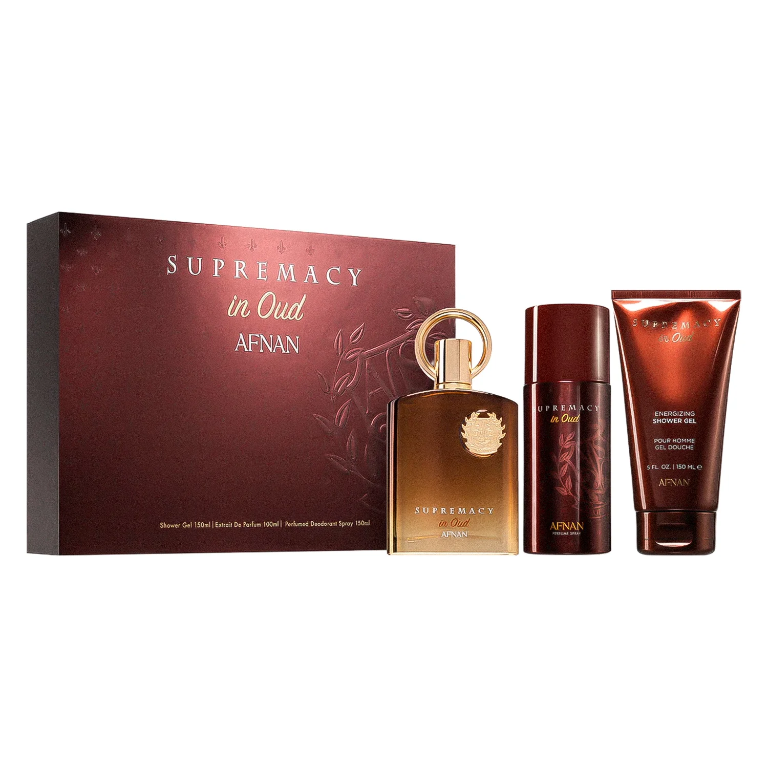 Kit Afnan Supremacy In Oud Perfume Eau de Parfum Unissex 100ml + Desodorante + Shower Gel