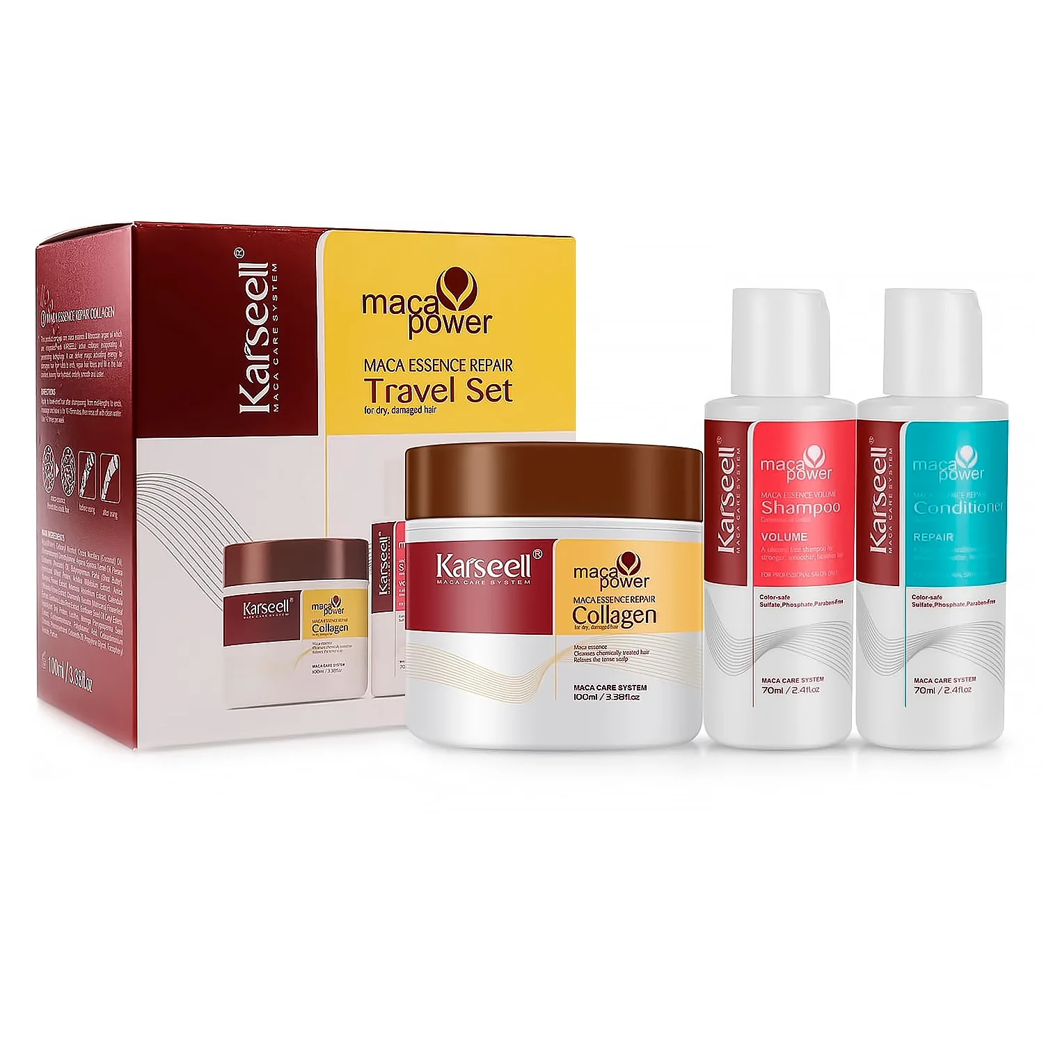 Kit Karseell Mini Travel Máscara Capilar + Shampoo + Condicionador