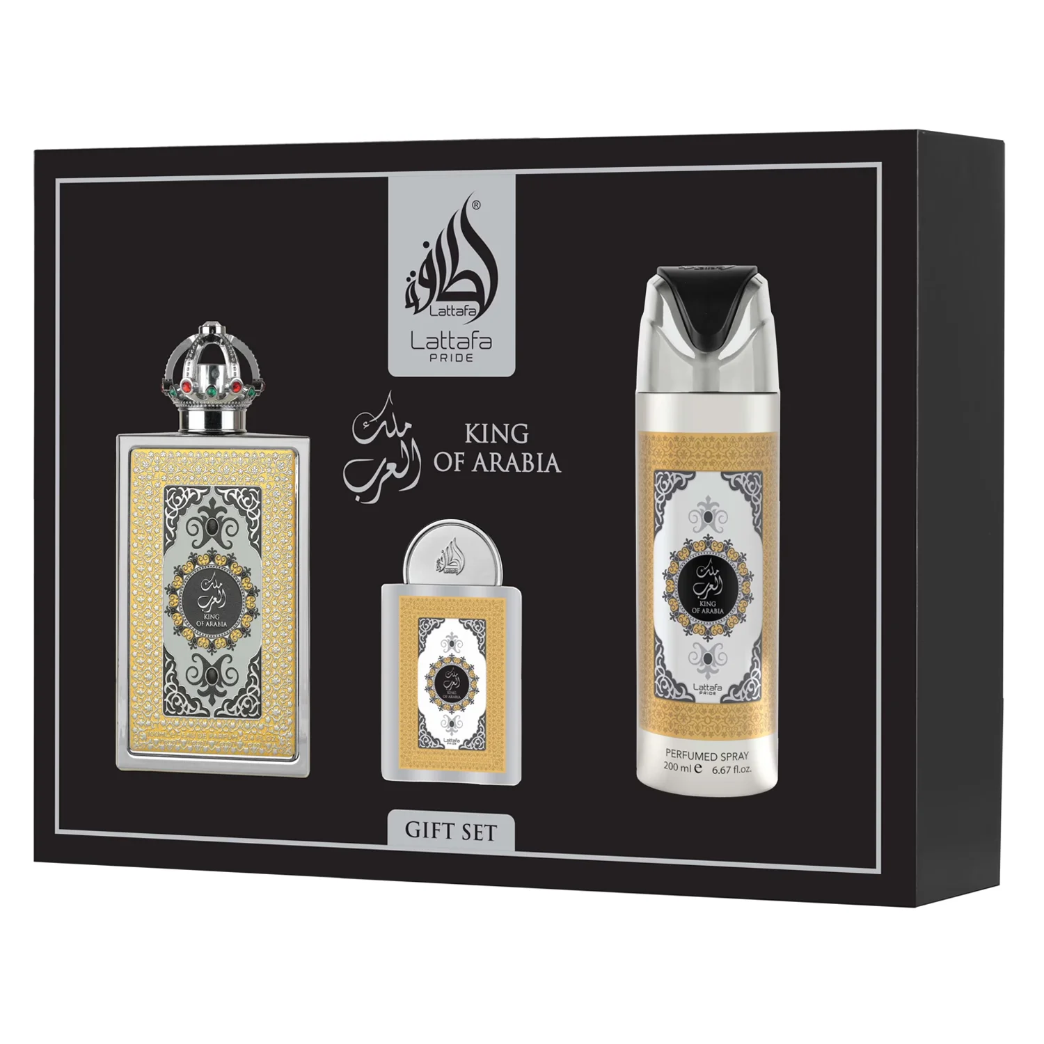 Kit Lattafa King of Arabia Gift Set Eau de Parfum Unissex - 3 Unidades