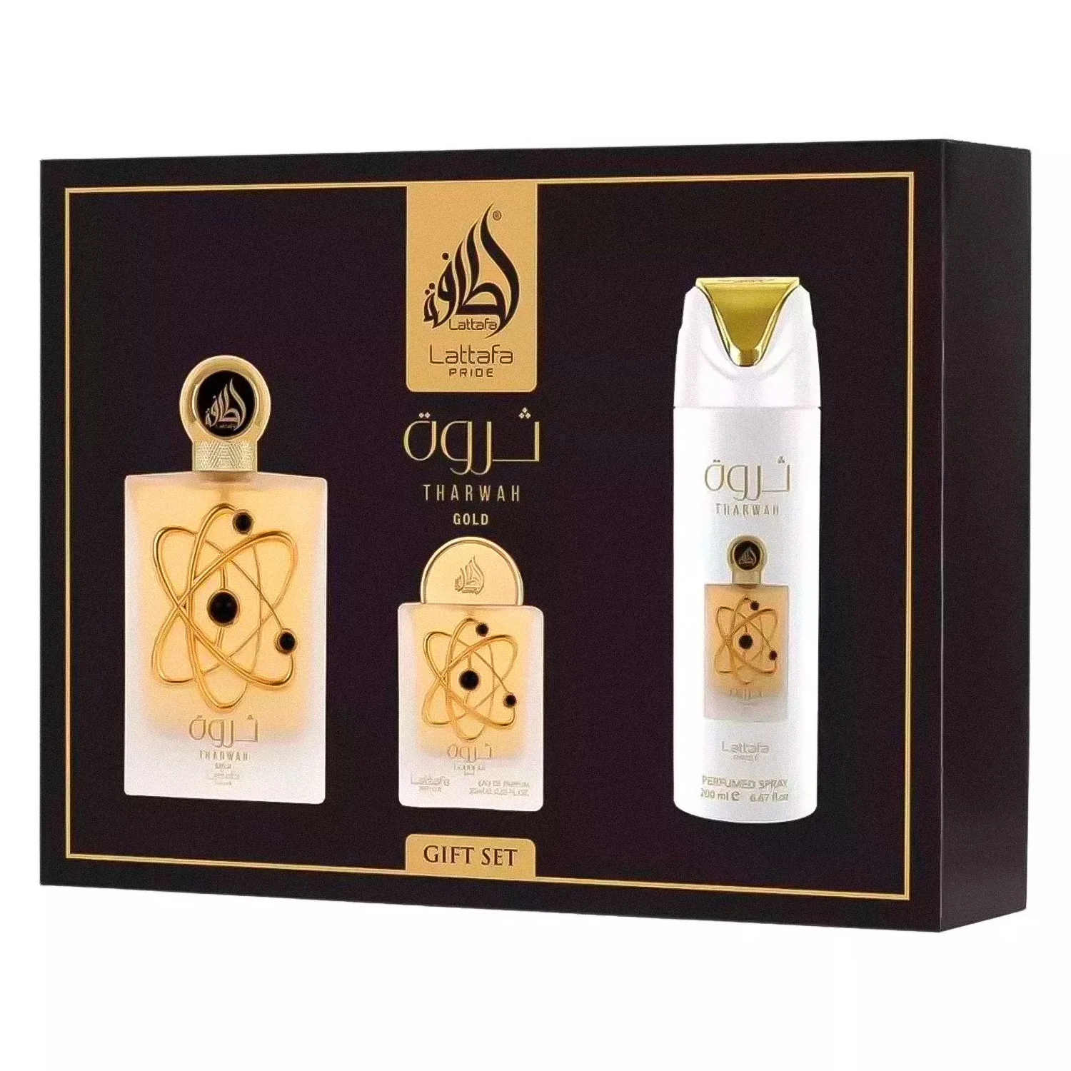 Kit Lattafa Tharwah Gold Gift Set Eau de Parfum Unissex - 3 Unidades