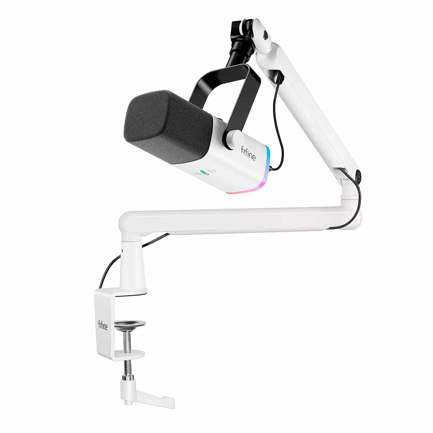 Kit Microfone Dinâmico Fifine AmpliGame TAM8W 16Khz RGB - Branco