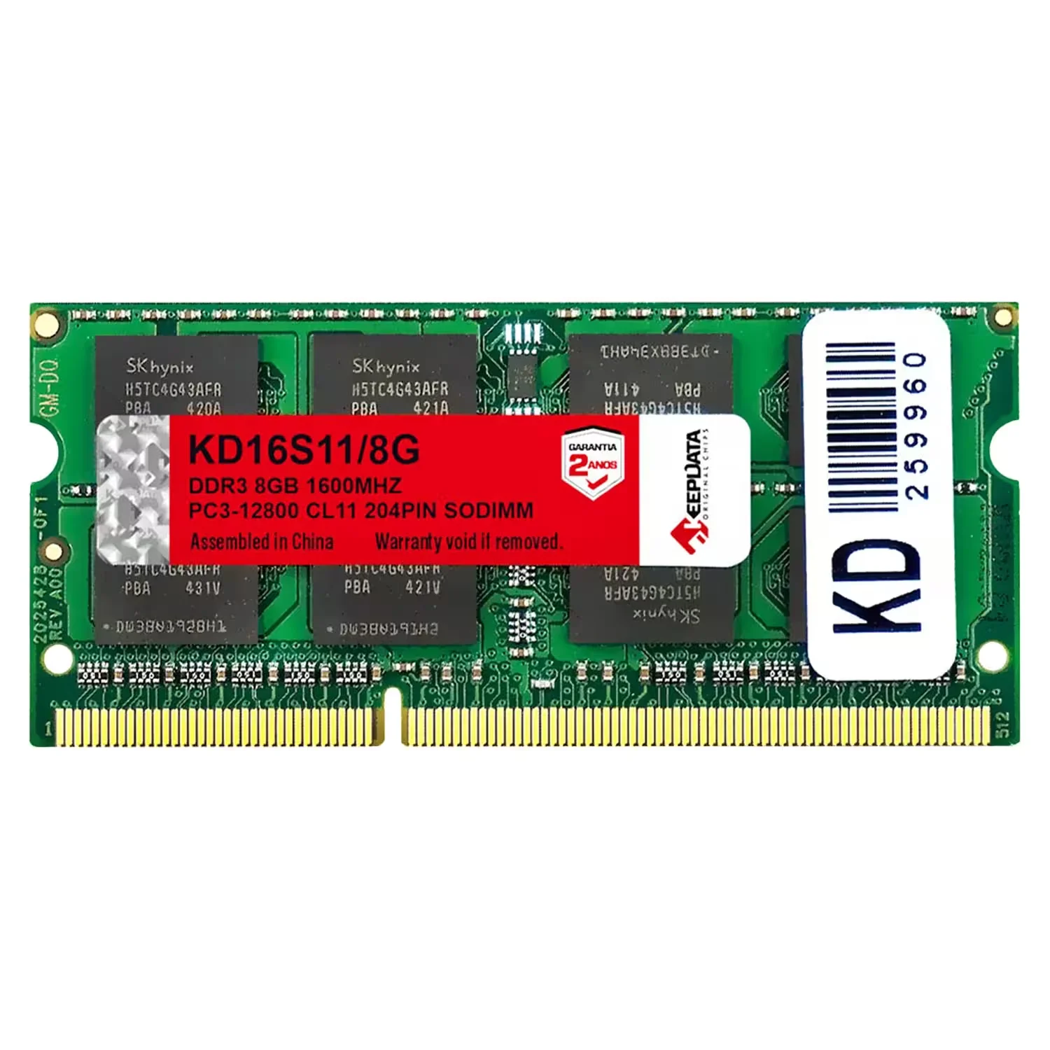 Memória RAM Keepdata 8GB DDR3 1.5V 1600MHz para Notebook - KD16S11/8G