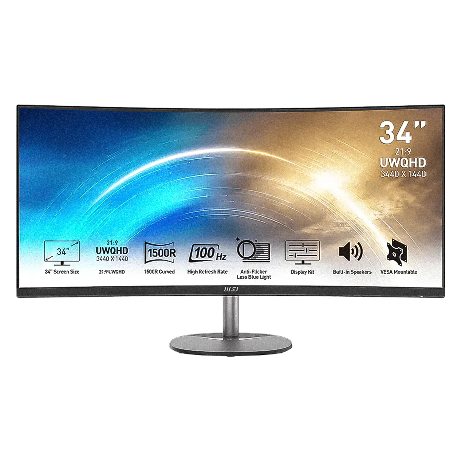Monitor MSI Pro MP341CQ 34" UWQHD Curvo 100Hz HDMI DP - Preto