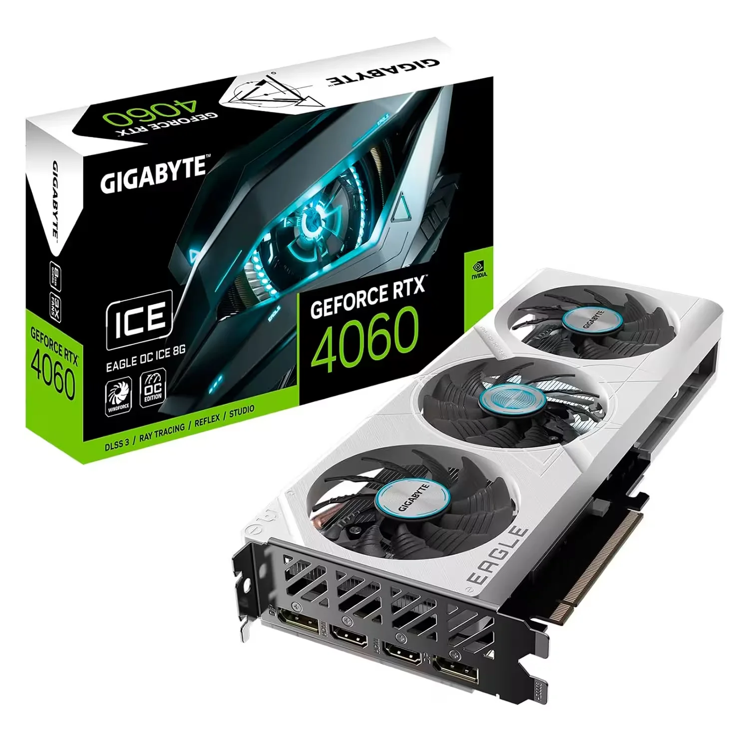 Placa de Video Gigabyte NVIDIA GeForce RTX-4060 Eagle OC Ice 8GB GDDR6 - GV-N4060EAGLEOC ICE-8GD
