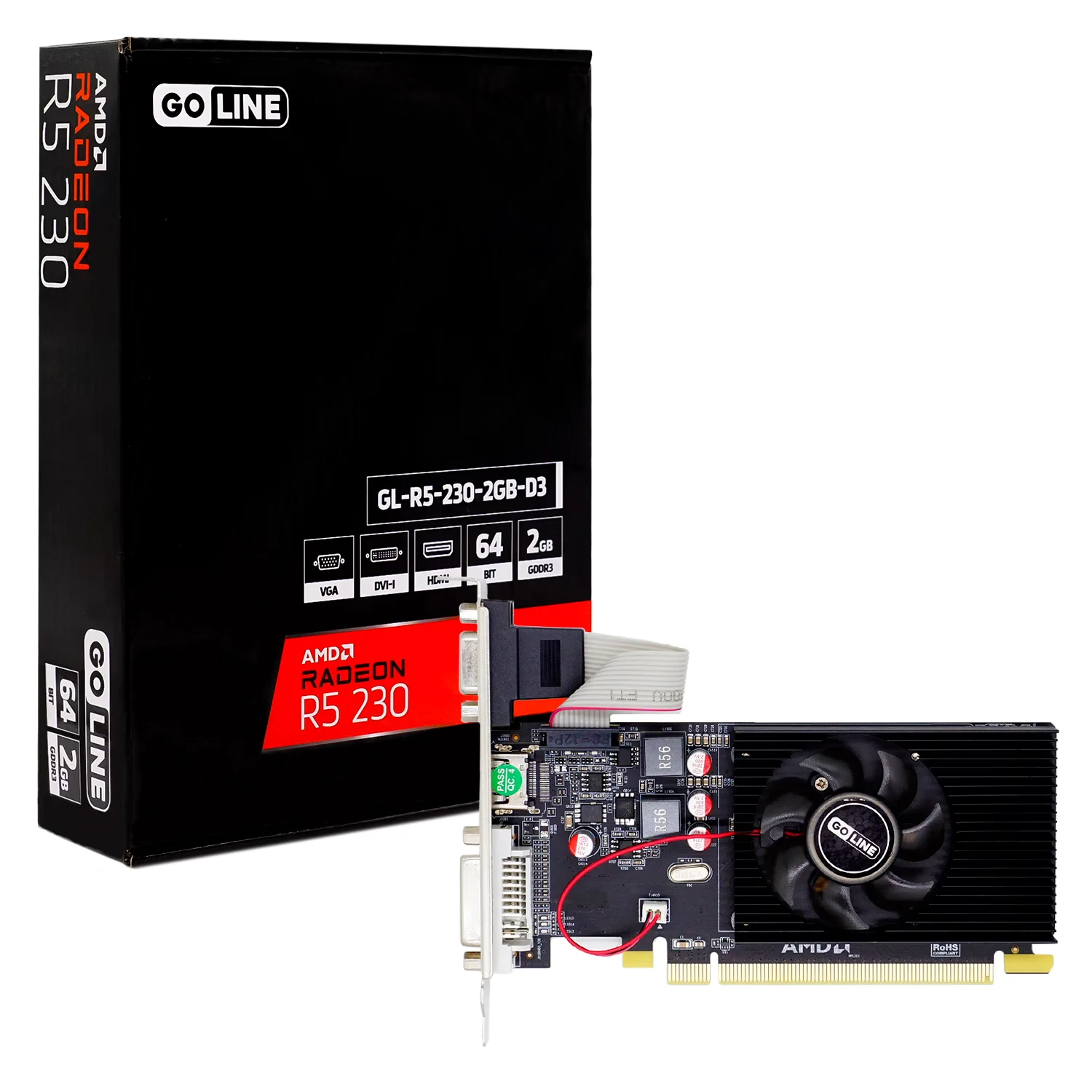 Placa de Vídeo Goline Radeon R5 230 2GB DDR3 - GL-R5-230-2GB-D3  (1 Ano de Garantia)