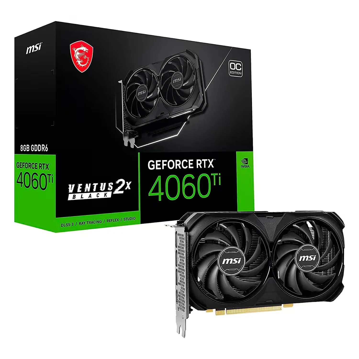 Placa de Vídeo MSI Ventus 2X Black OC NVIDIA GeForce RTX 4060Ti 8GB GDDR6 - 912-V515-024/064