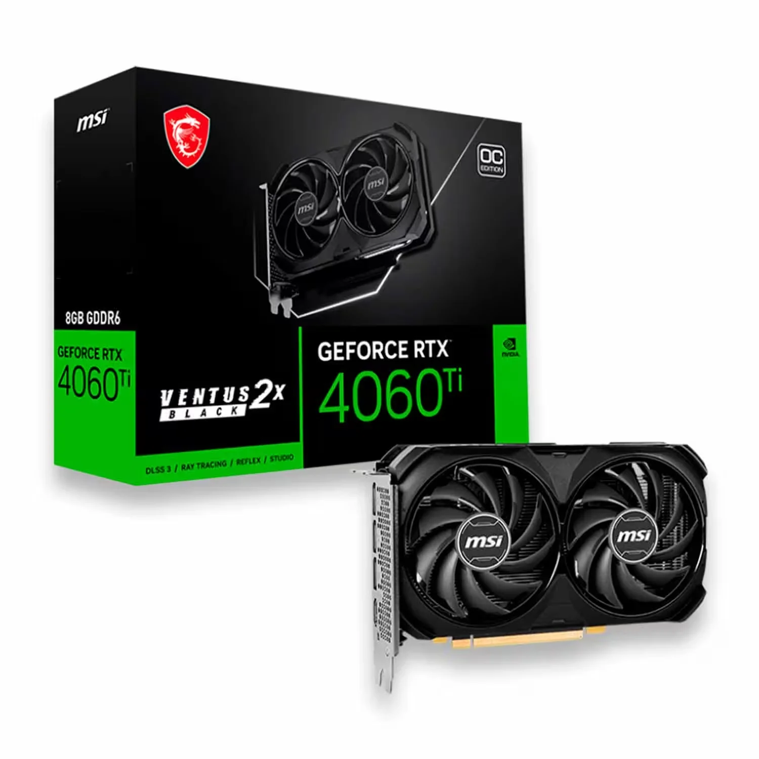 Placa de Vídeo MSI Ventus 2X OC Black NVIDIA GeForce RTX 4060Ti 8GB GDDR6 - 912-V512-007