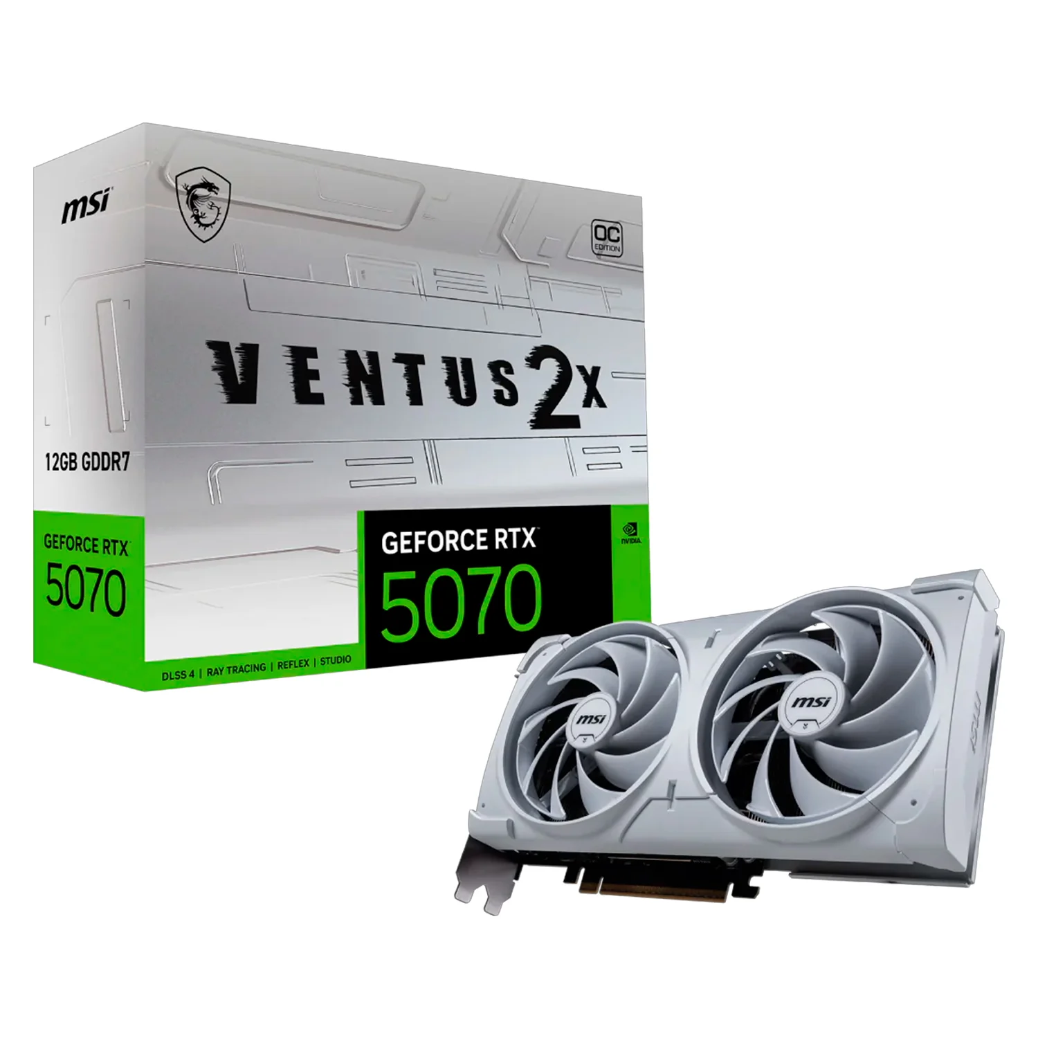 Placa de Vídeo MSI Ventus 2X OC White NVIDIA GeForce RTX 5070 12GB GDDR7 - 912-V532-010