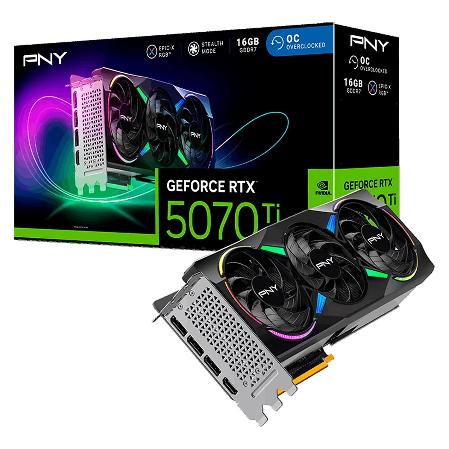 Placa de Vídeo PNY Epic-X OC Triple Fan NVIDIA GeForce RTX-5070Ti 16GB GDDR7 - VCG5070T16TFXXPB1-O