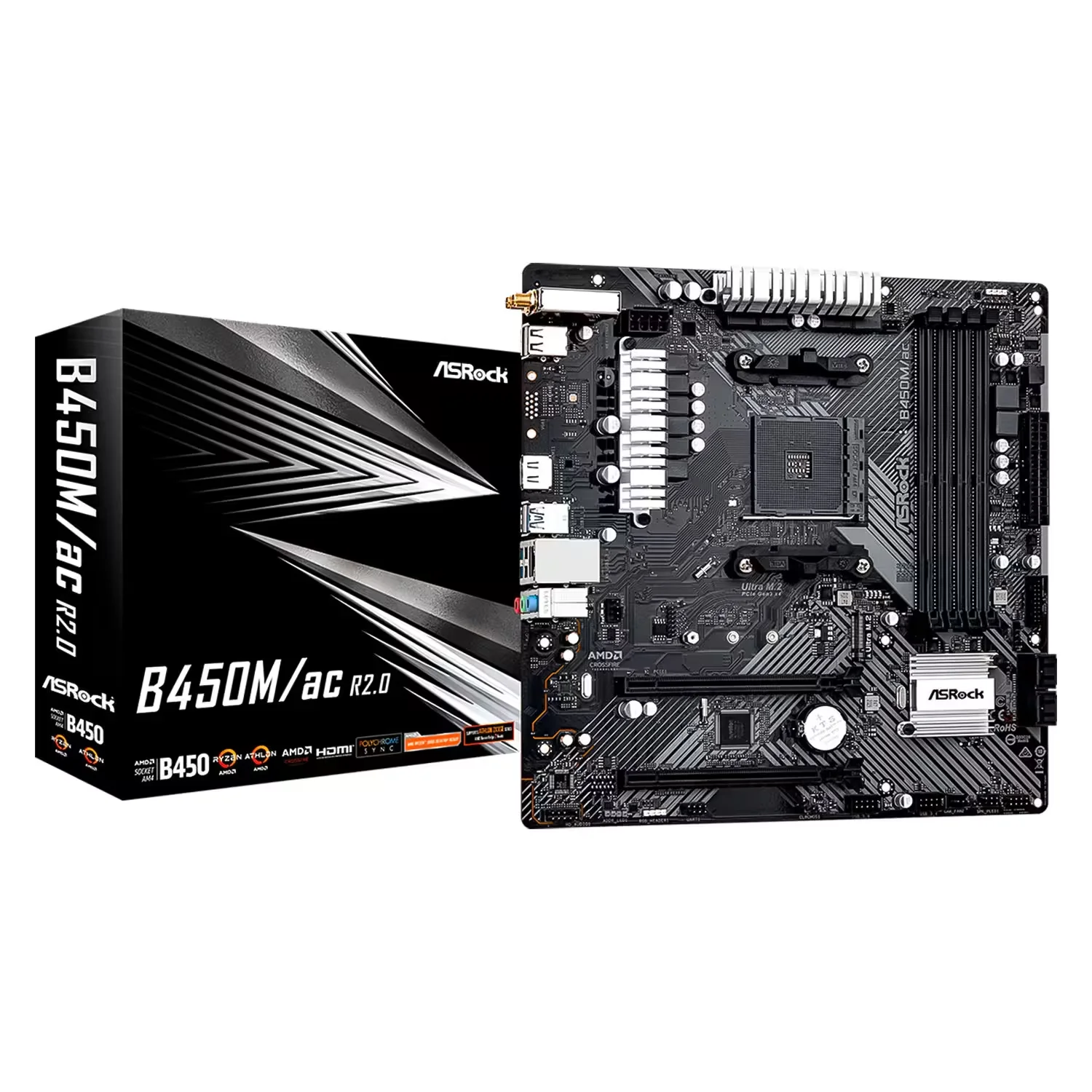 Placa Mãe AsRock B450M/AC R2.0 DDR4 Socket AM4 Chipset AMD B450 Micro ATX