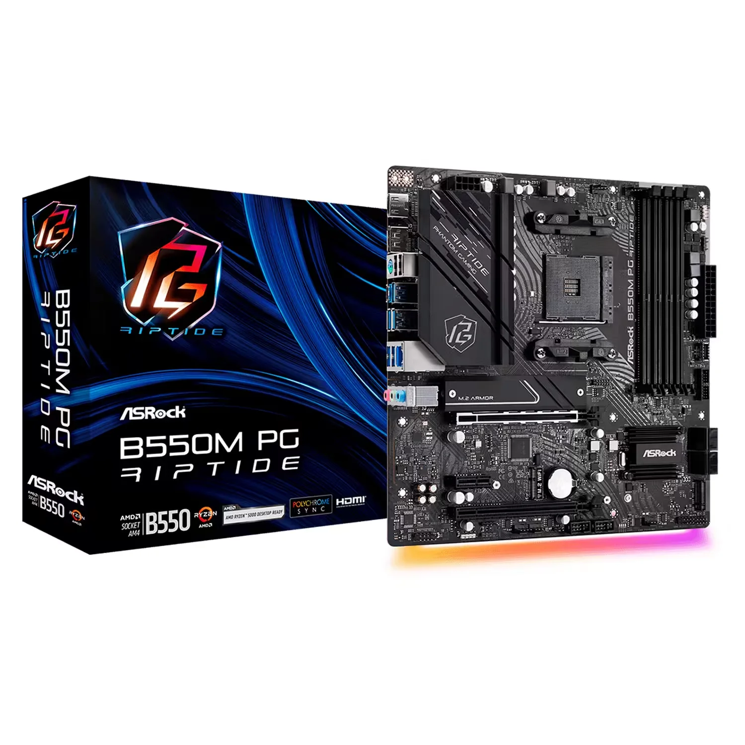 Placa Mãe ASRock B550M PG Riptide 4XDDR4 Socket AM4 Chipset Intel B550 Micro ATX