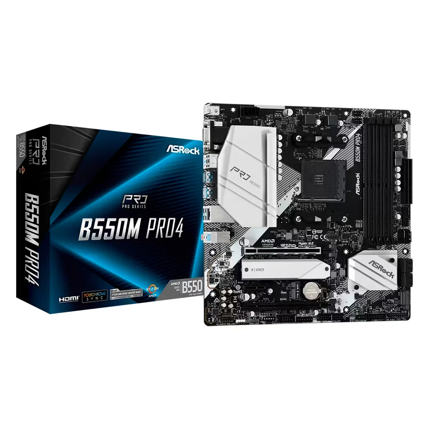 Placa Mãe Asrock B550M Pro4 DDR4 Socket AM4 Chipset AMD B550 Micro ATX
