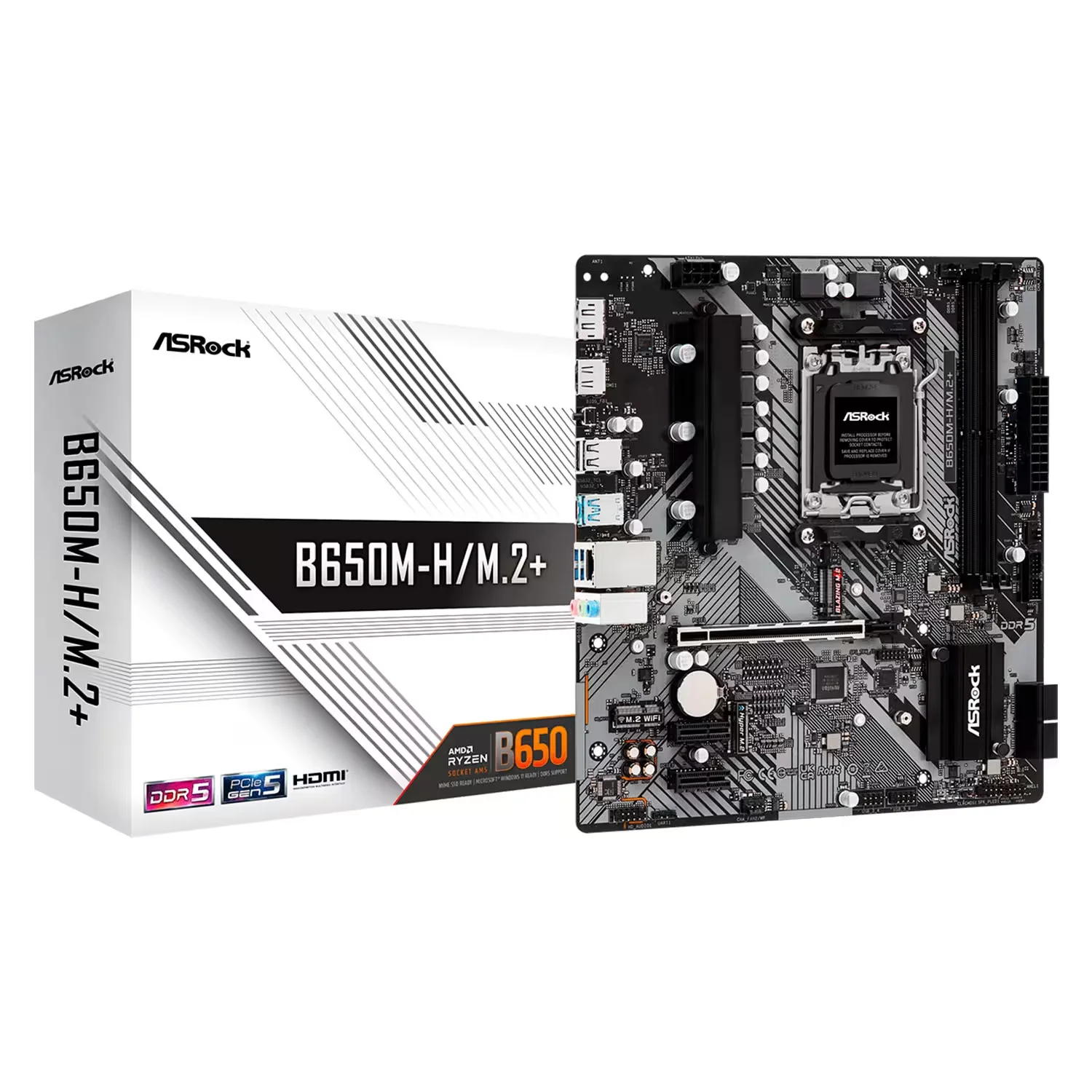 Placa Mãe ASRock B650M-H/M.2+ 2XDDR5 Socket AM5 Chipset AMD B650 Micro ATX