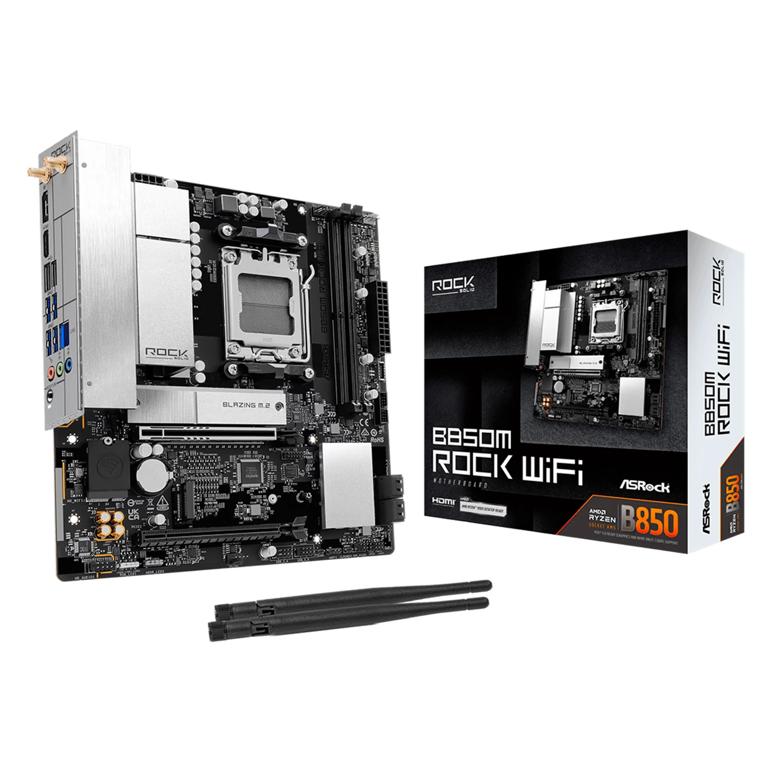 Placa Mãe ASRock B850M Rock WiFi DDR5 Socket AM5 Chipset AMD B850 Micro ATX