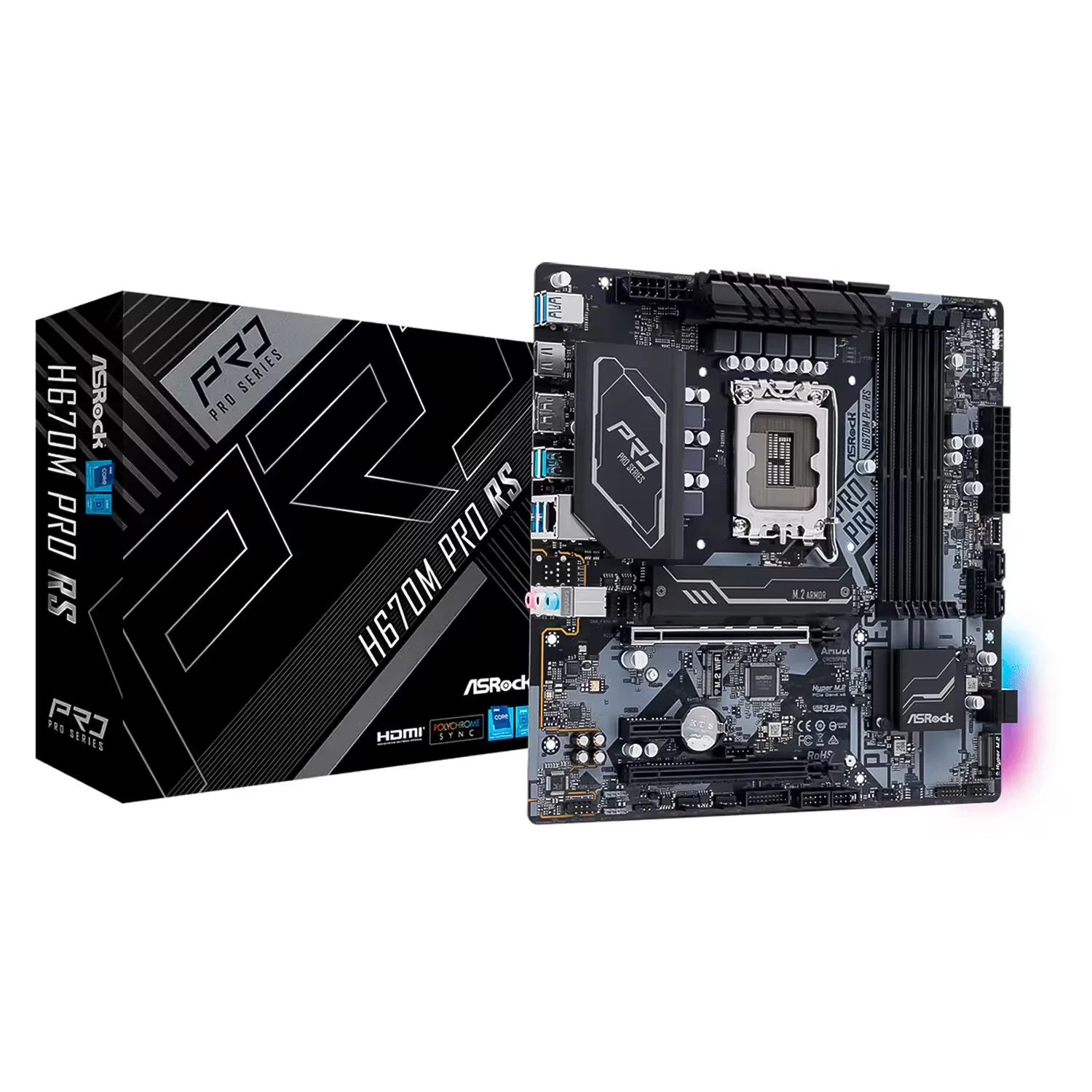 Placa Mãe ASRock H670M Pro RS 4XDDR4 Socket LGA 1700 Chipset Intel H670 Micro ATX