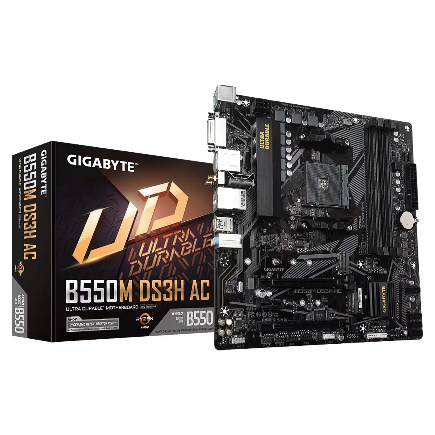 Placa Mãe Gigabyte B550M DS3H AC Socket AM4 Chipset AMD B550 DDR4 Micro ATX