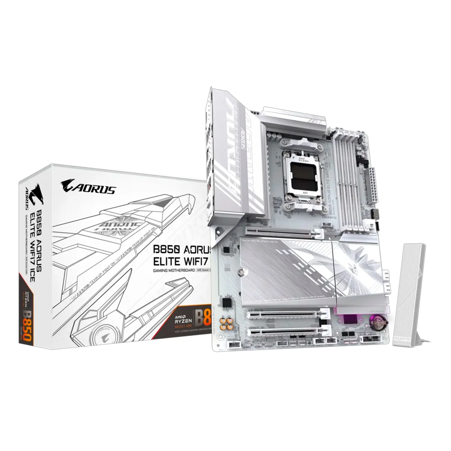 Placa Mãe Gigabyte B850 Aorus Elite WiFi 7 Ice DDR5 Socket AM5 Chipset AMD B850 ATX