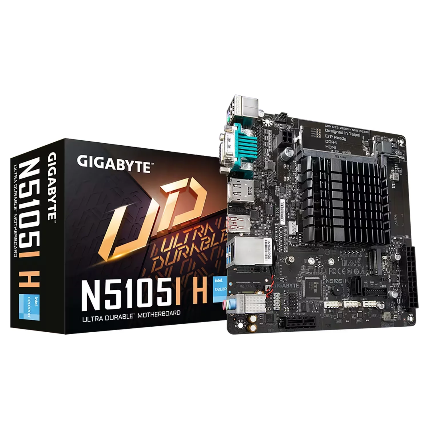 Placa Mãe Gigabyte N5105I H + CPU Intel Quad-Core Celeron 2.0GHz / Mini ITX / VGA / DDR4