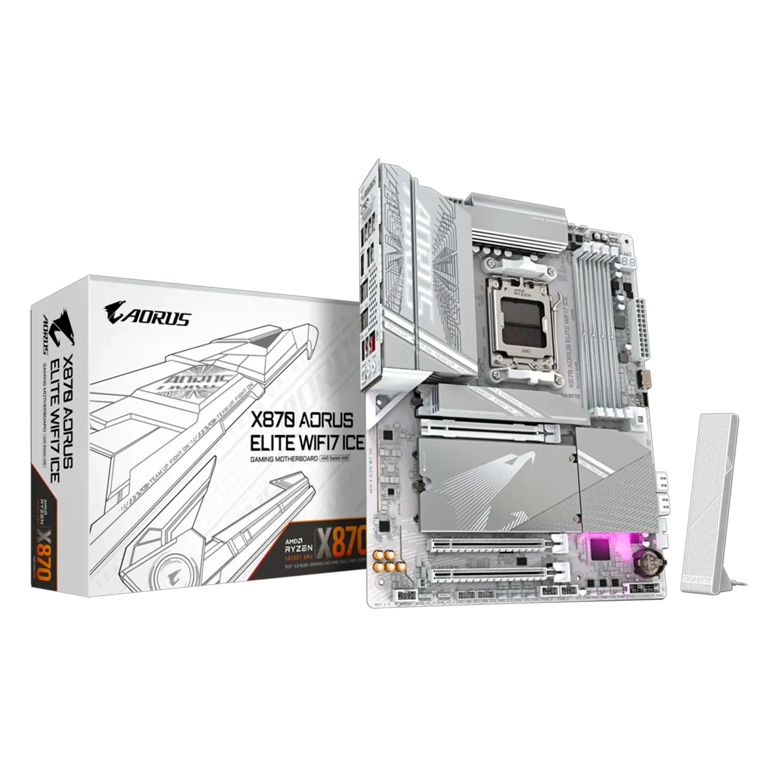 Placa Mãe Gigabyte X870 Aorus Elite WiFi 7 Ice DDR5 Socket AM5 Chipset AMD X870 ATX