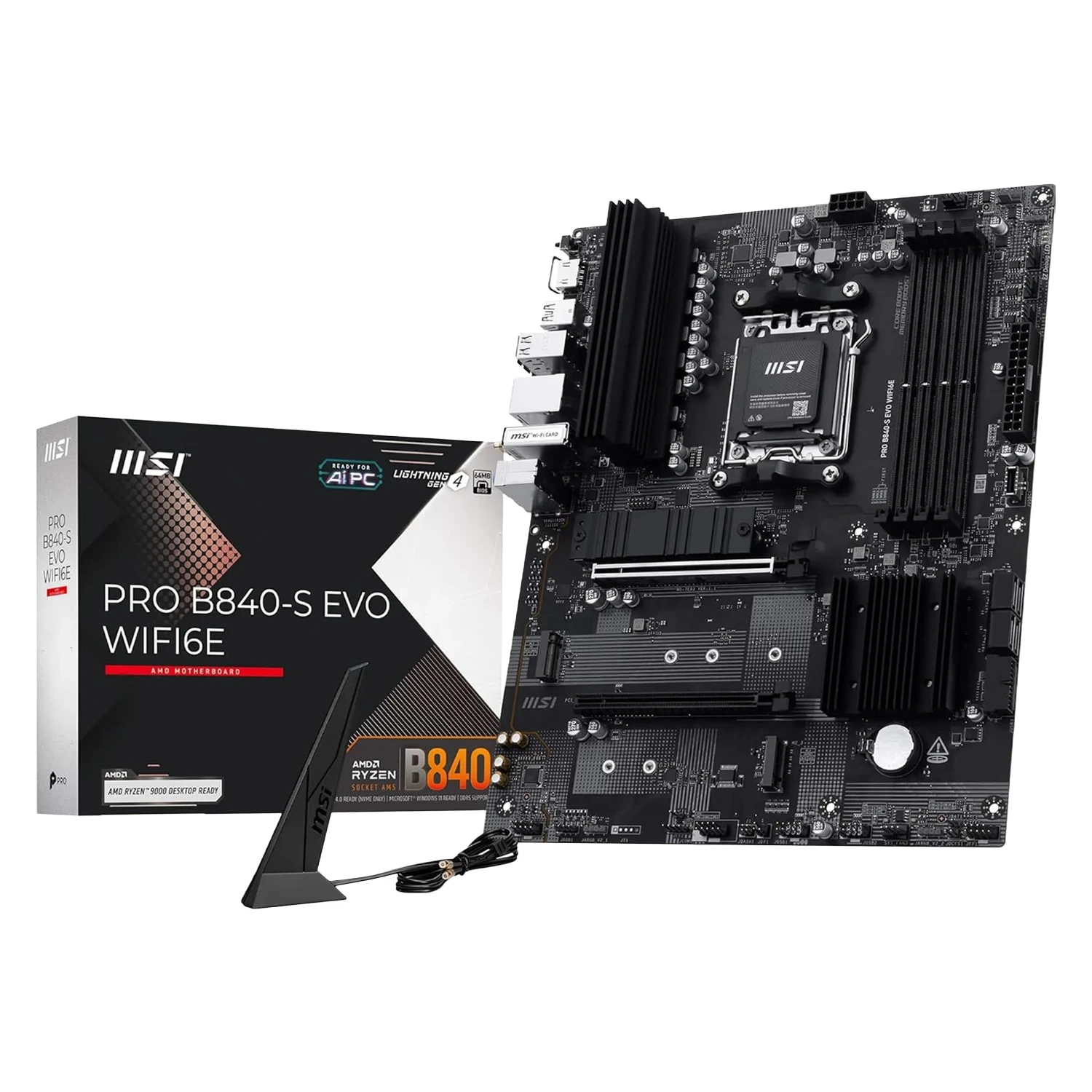 Placa Mãe MSI PRO B840-S EVO WIFI6E DDR5 Socket AM5 Chipset AMD B840 ATX